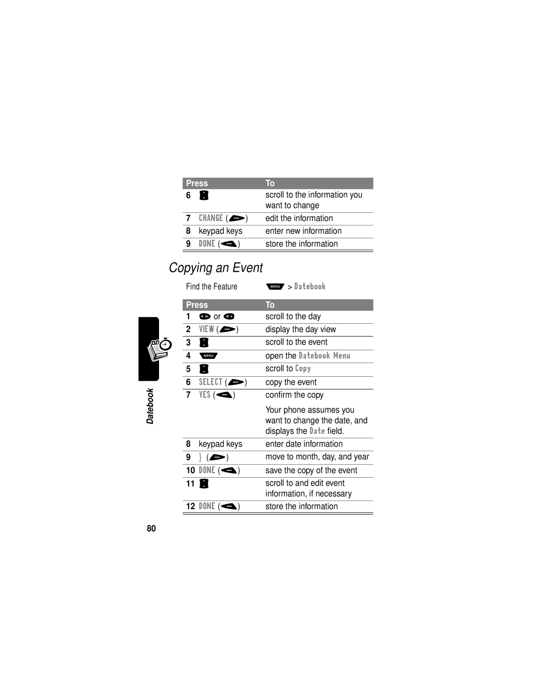 Motorola V60i manual Copying an Event 