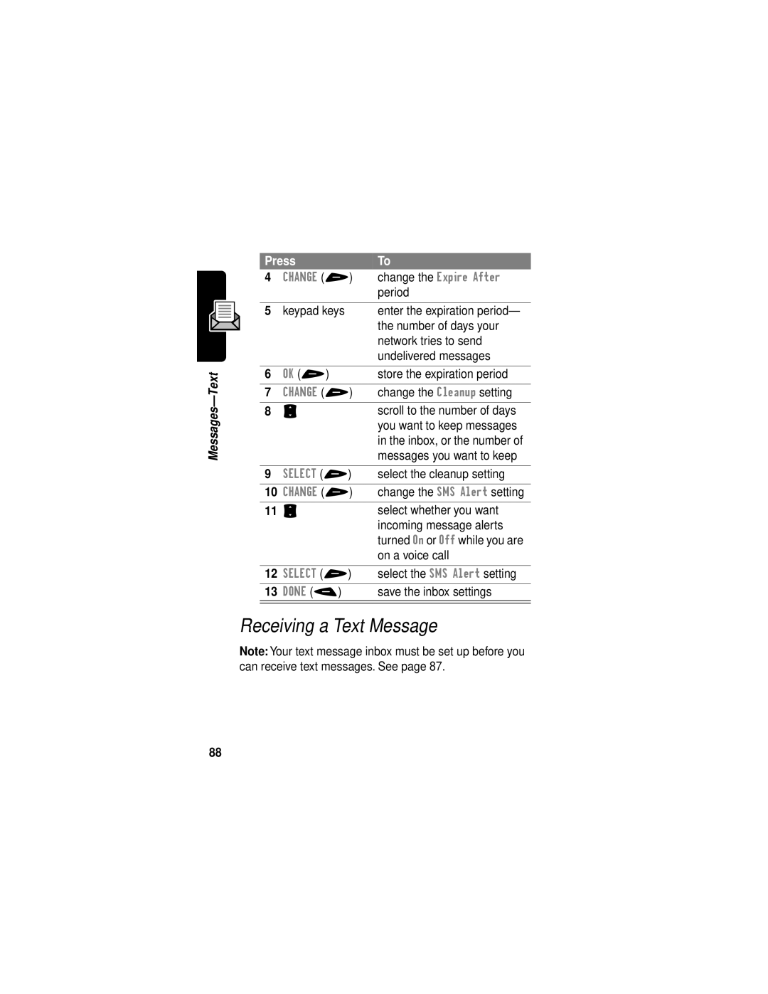 Motorola V60i manual Receiving a Text Message 