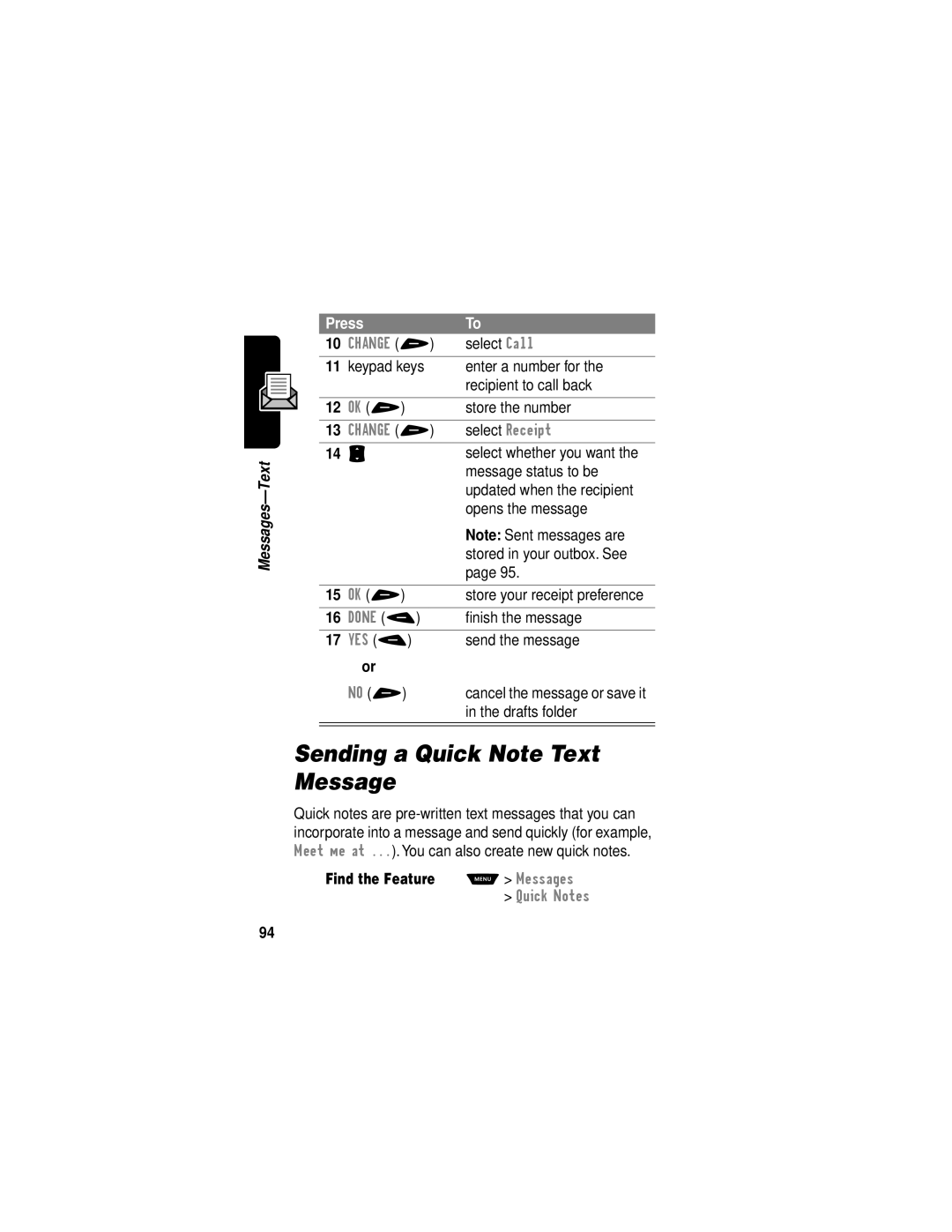 Motorola V60i manual Sending a Quick Note Text Message 