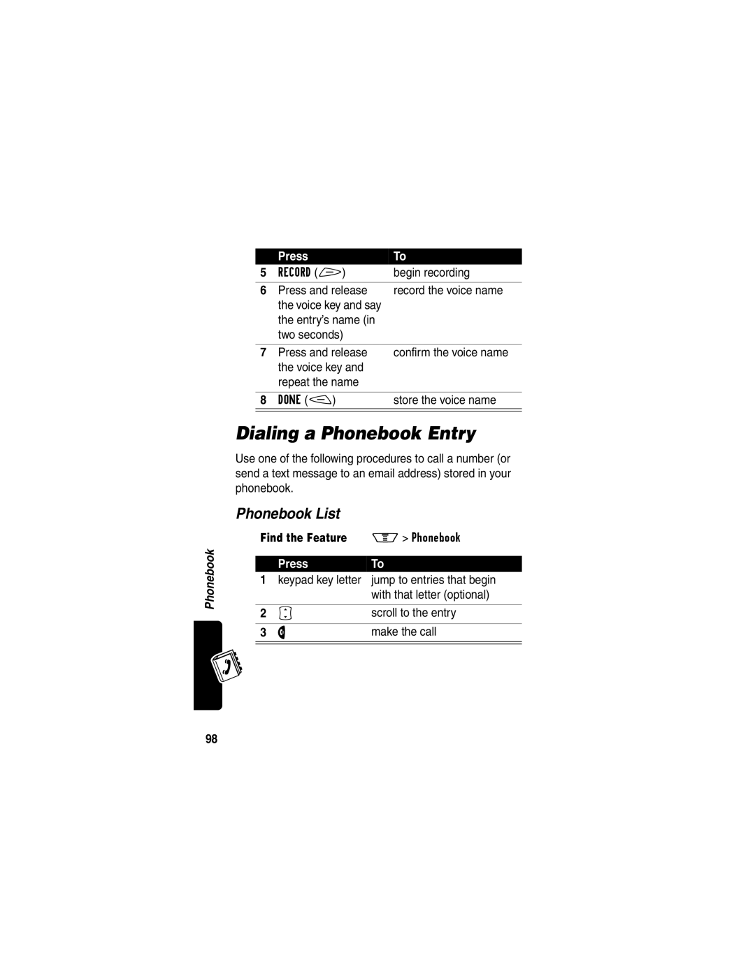 Motorola V60p manual Dialing a Phonebook Entry, Phonebook List 