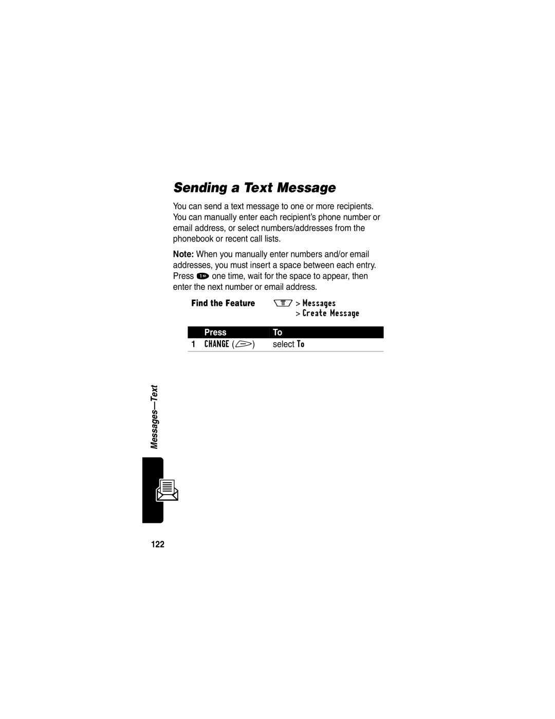 Motorola V60p manual Sending a Text Message, 122 