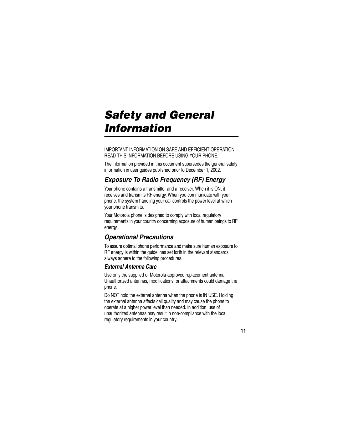 Motorola V60p manual Safety and General Information, Exposure To Radio Frequency RF Energy 