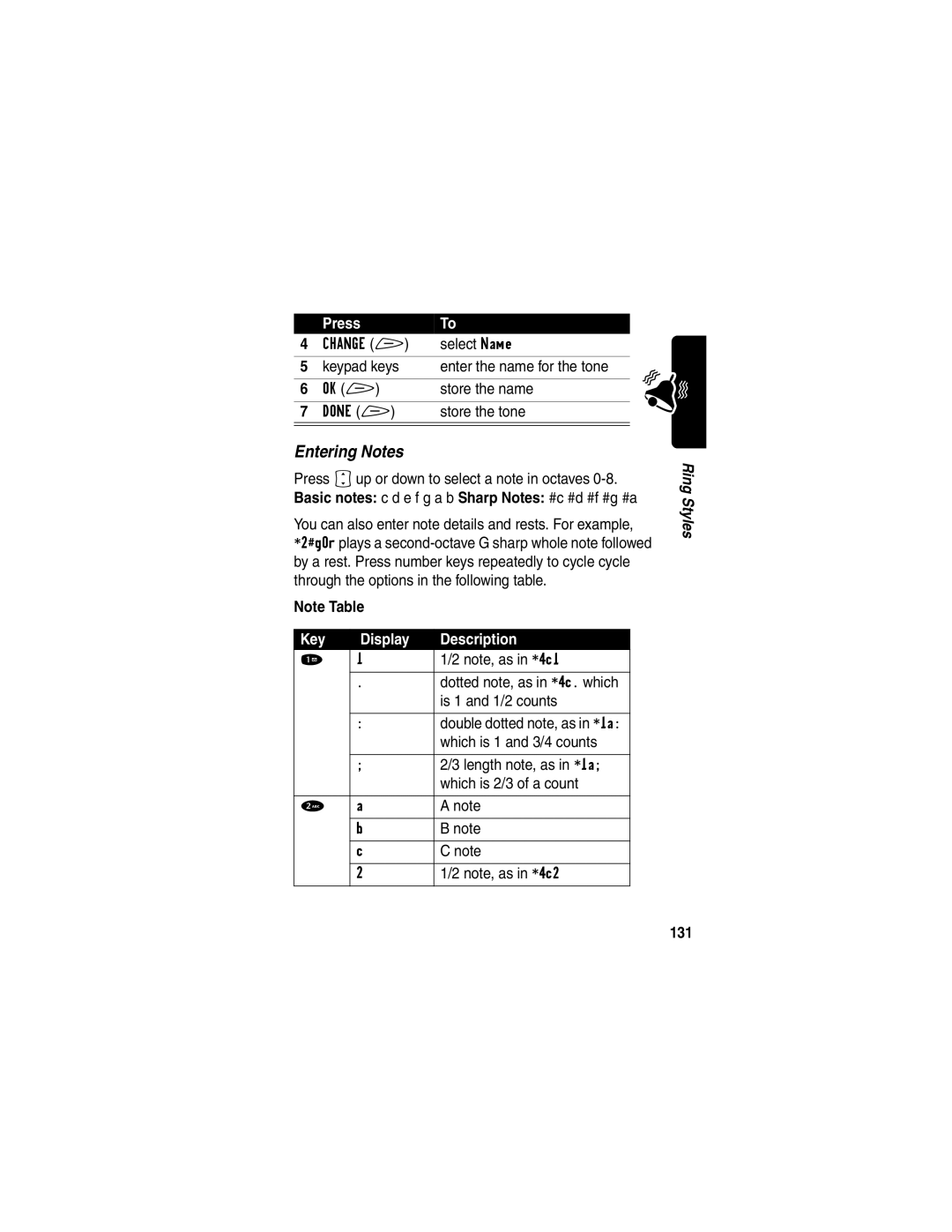 Motorola V60p manual Key Display Description, 131 