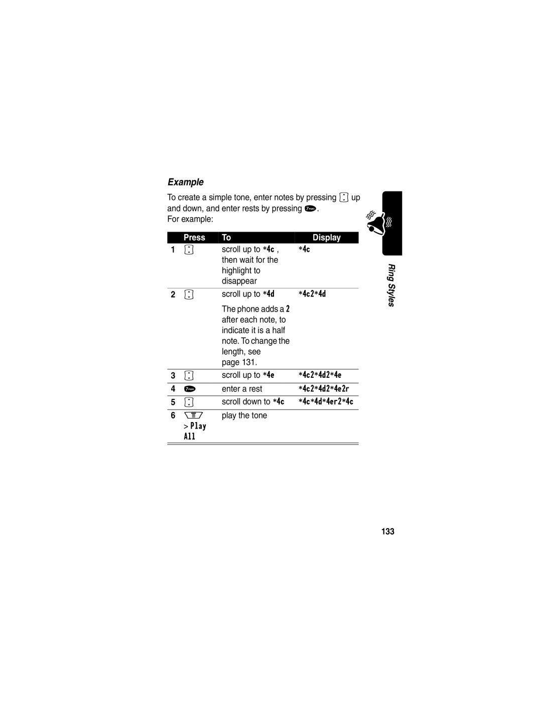 Motorola V60p manual Press Display, 133 