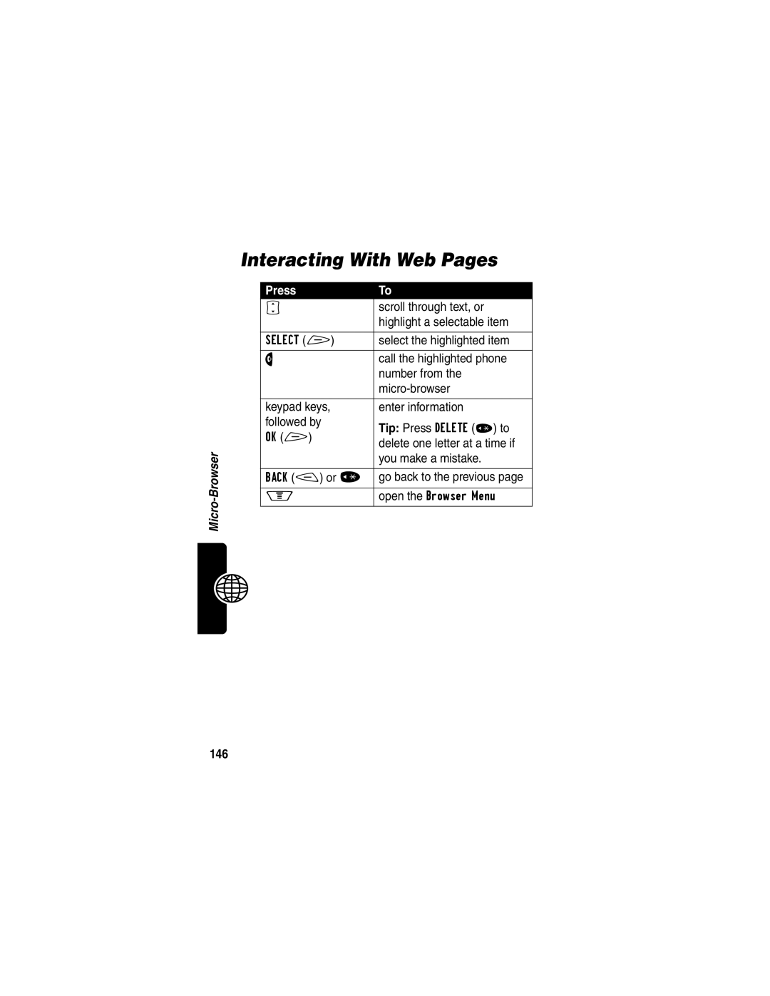 Motorola V60p manual Interacting With Web Pages, 146 