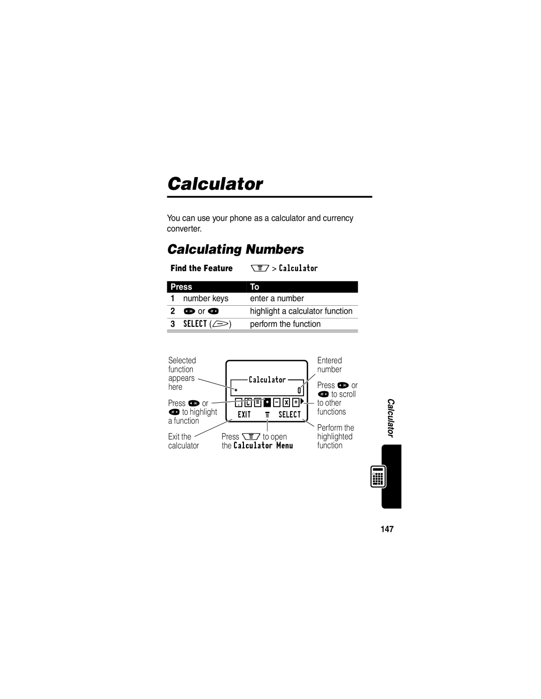 Motorola V60p manual Calculator, Calculating Numbers 