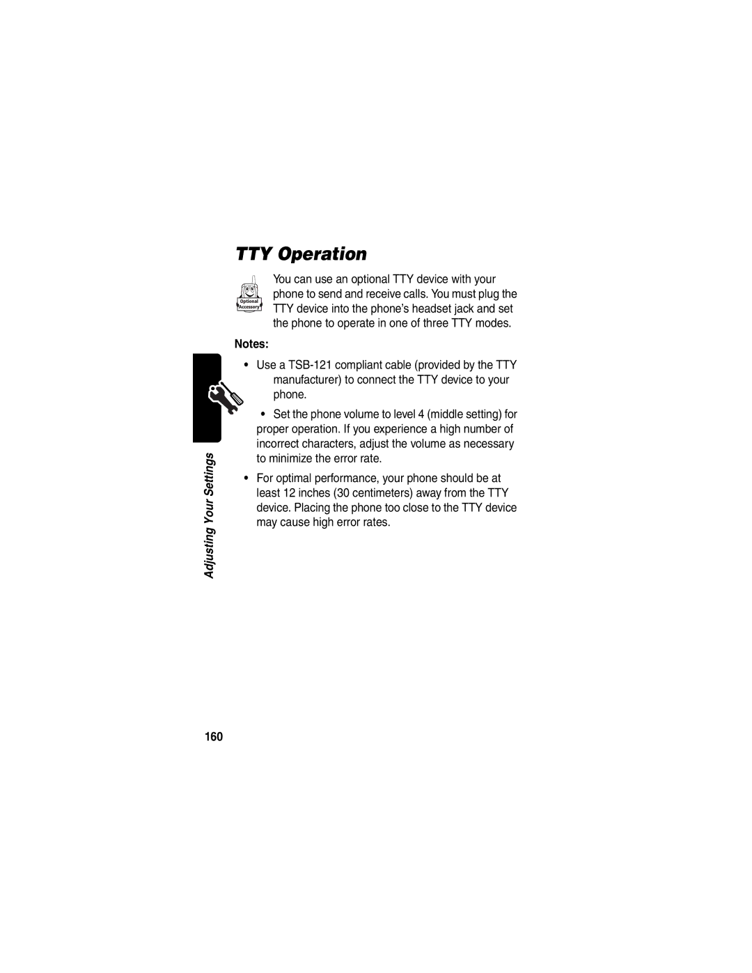 Motorola V60p manual TTY Operation, 160 