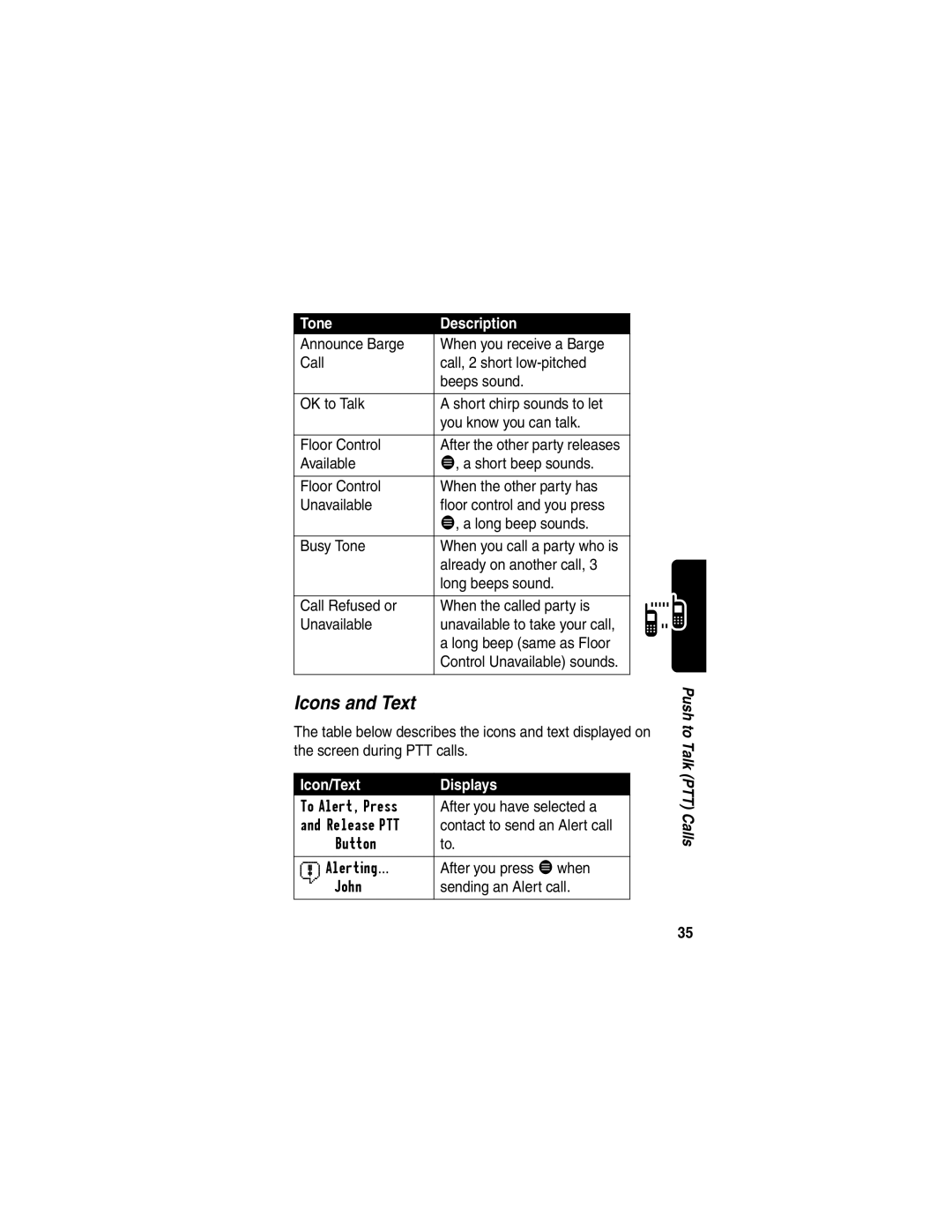 Motorola V60p manual Icons and Text, Icon/Text Displays 