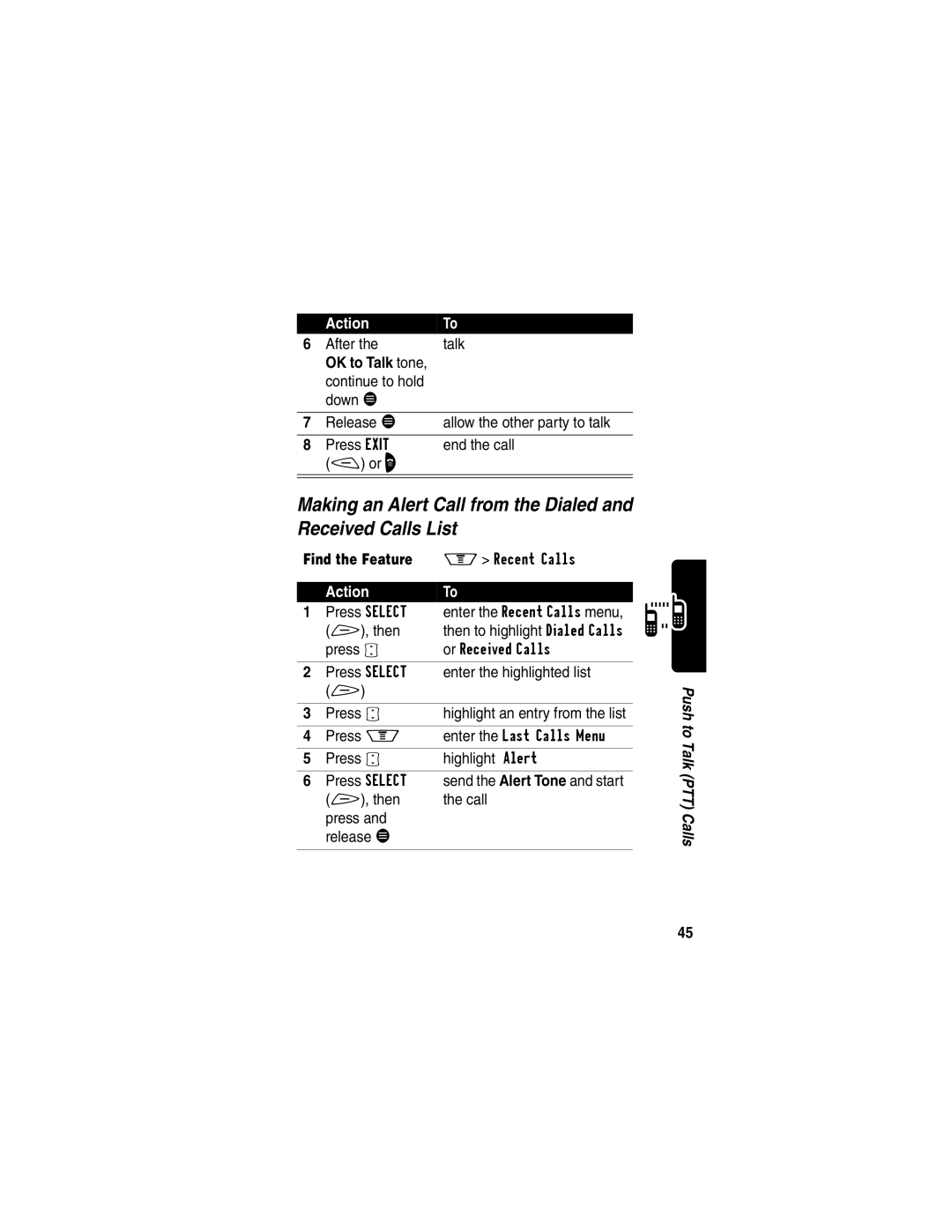 Motorola V60p manual Making an Alert Call from the Dialed and Received Calls List 