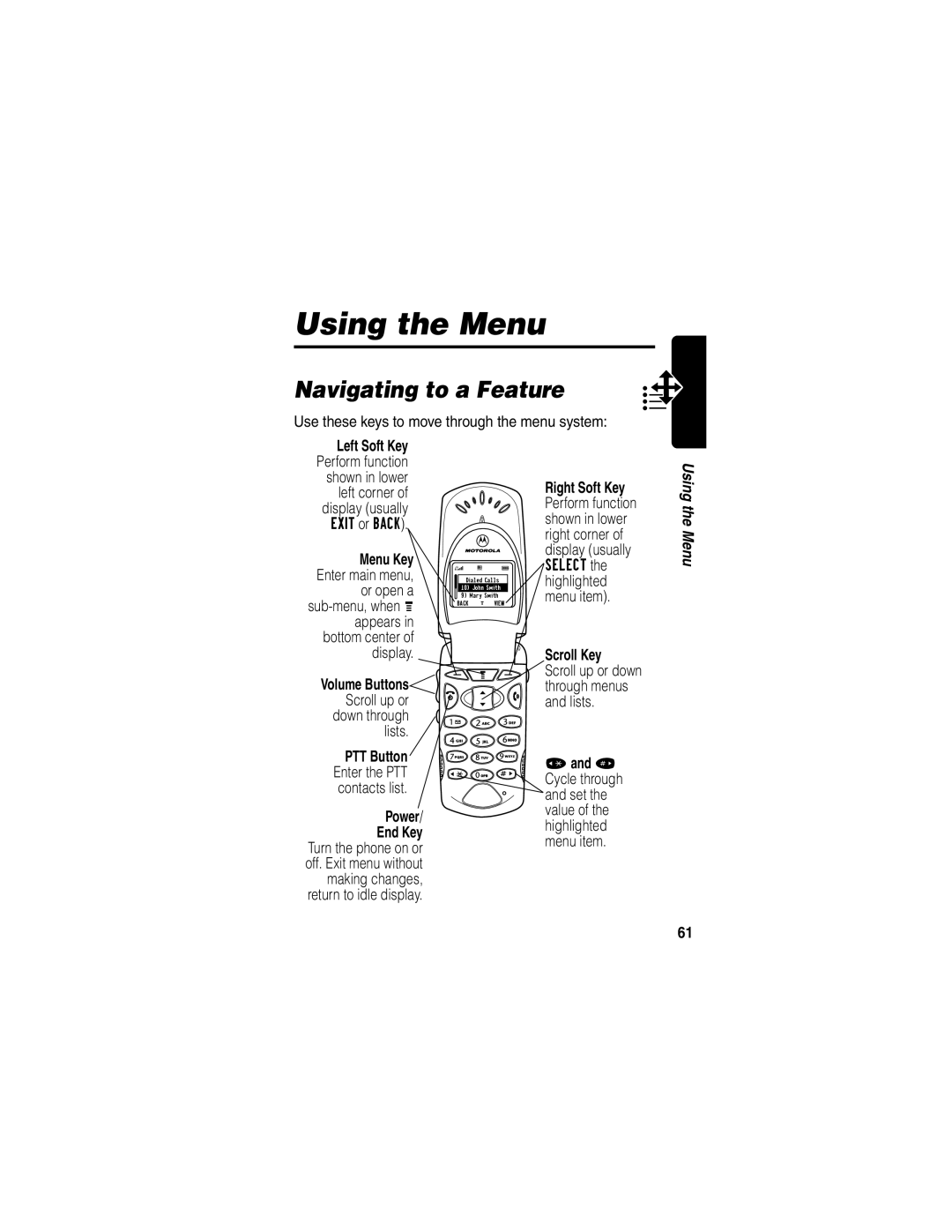 Motorola V60p manual Using the Menu, Navigating to a Feature 