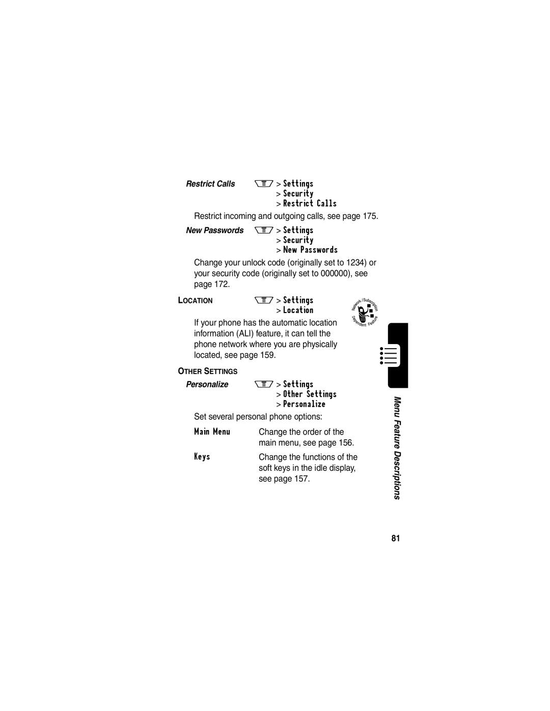 Motorola V60p manual Restrict Calls 