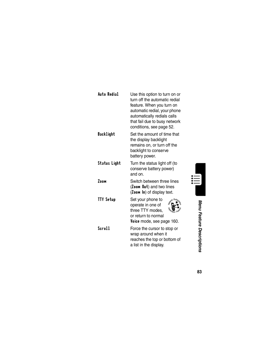 Motorola V60p manual Conditions, see, Display backlight, Remains on, or turn off, Backlight to conserve, Battery power 