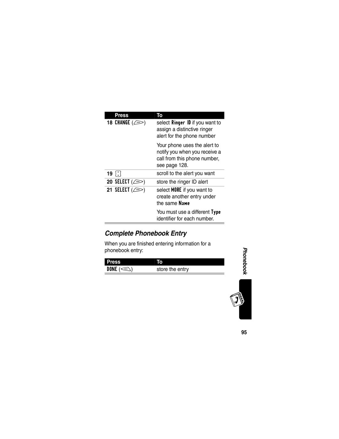 Motorola V60p manual Complete Phonebook Entry 