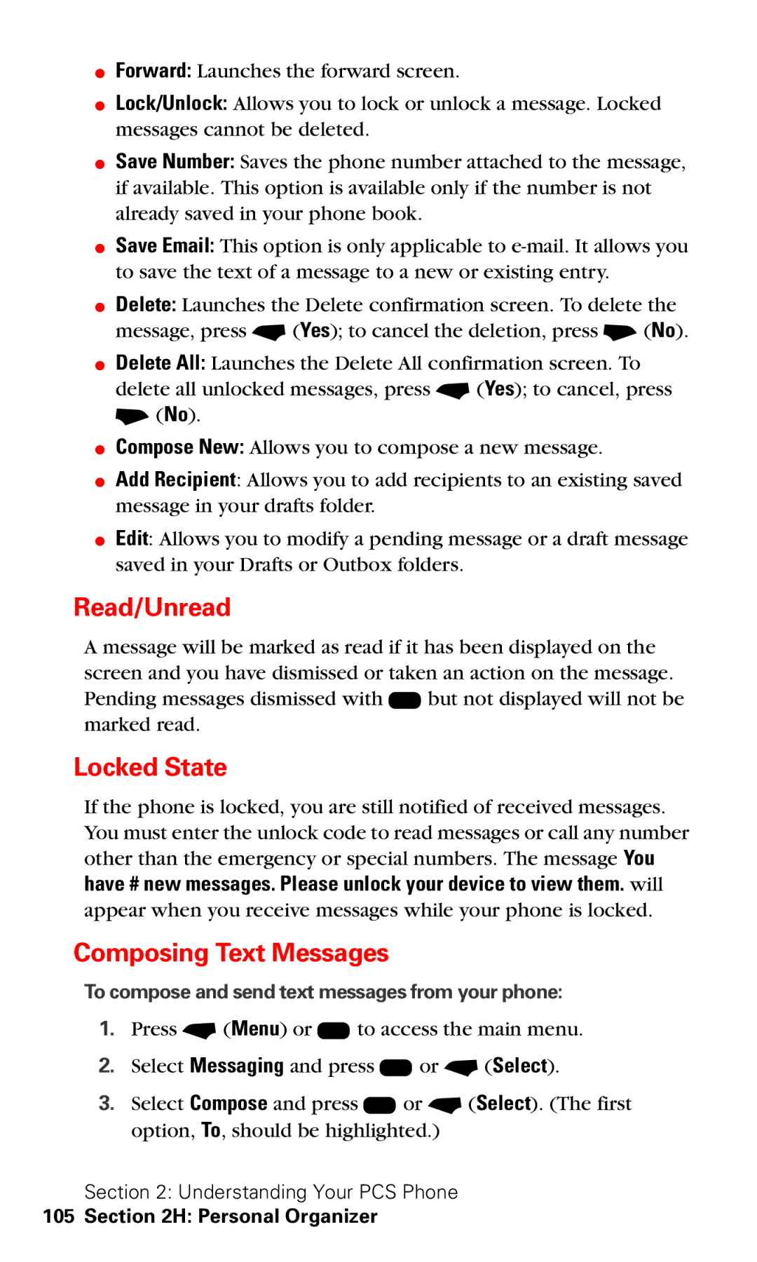 Motorola V60v manual Read/Unread, Locked State, Composing Text Messages 