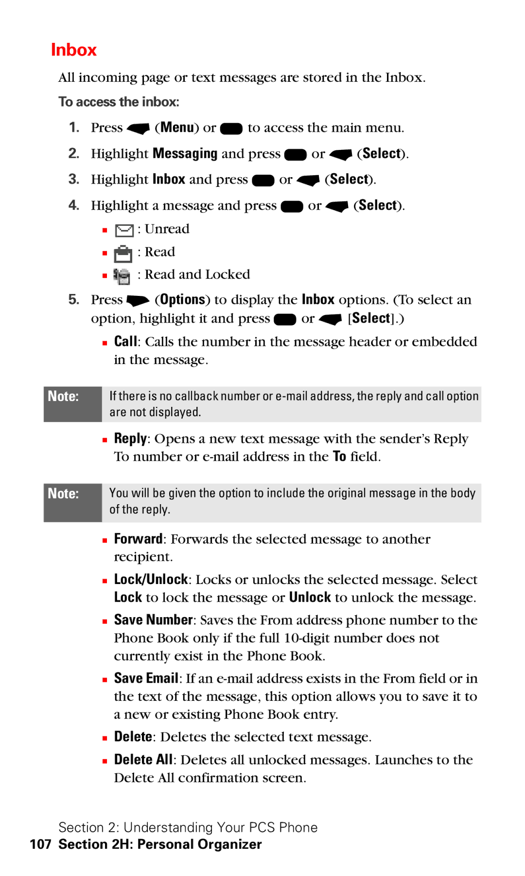 Motorola V60v manual Inbox 