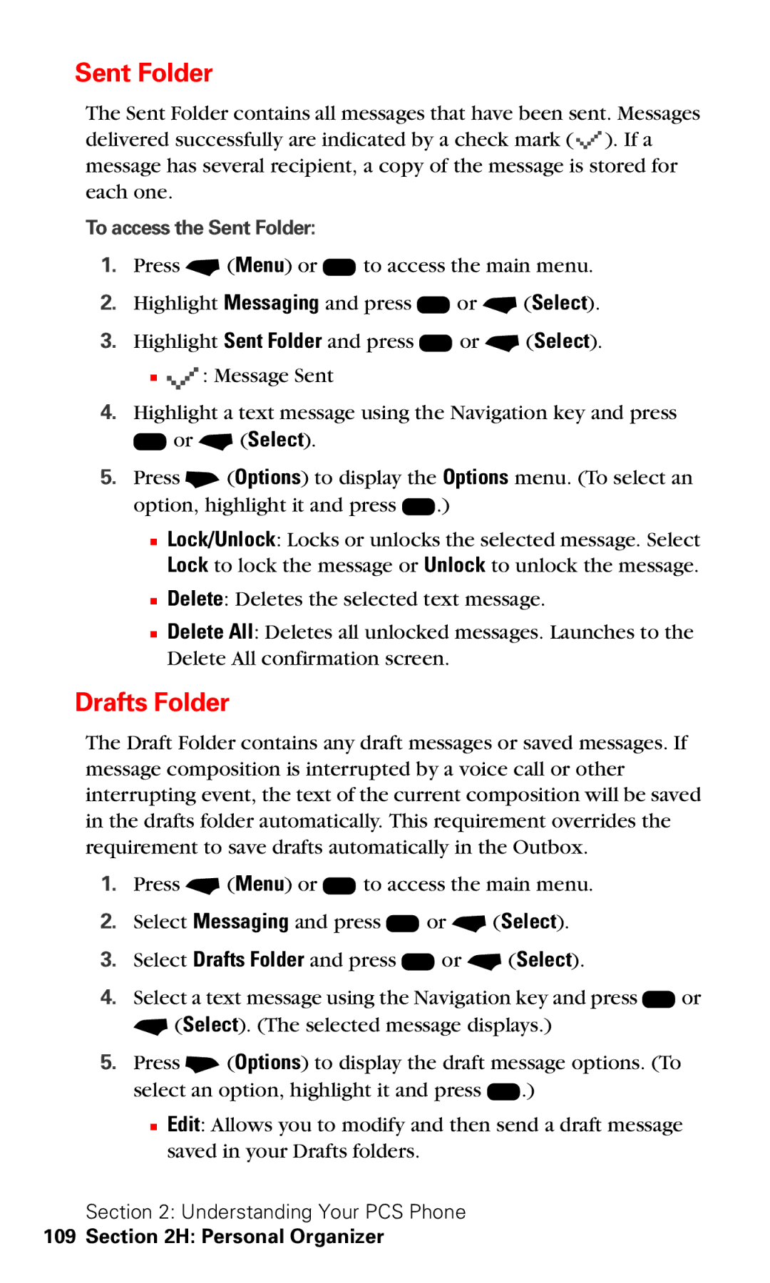 Motorola V60v manual Sent Folder, Drafts Folder 