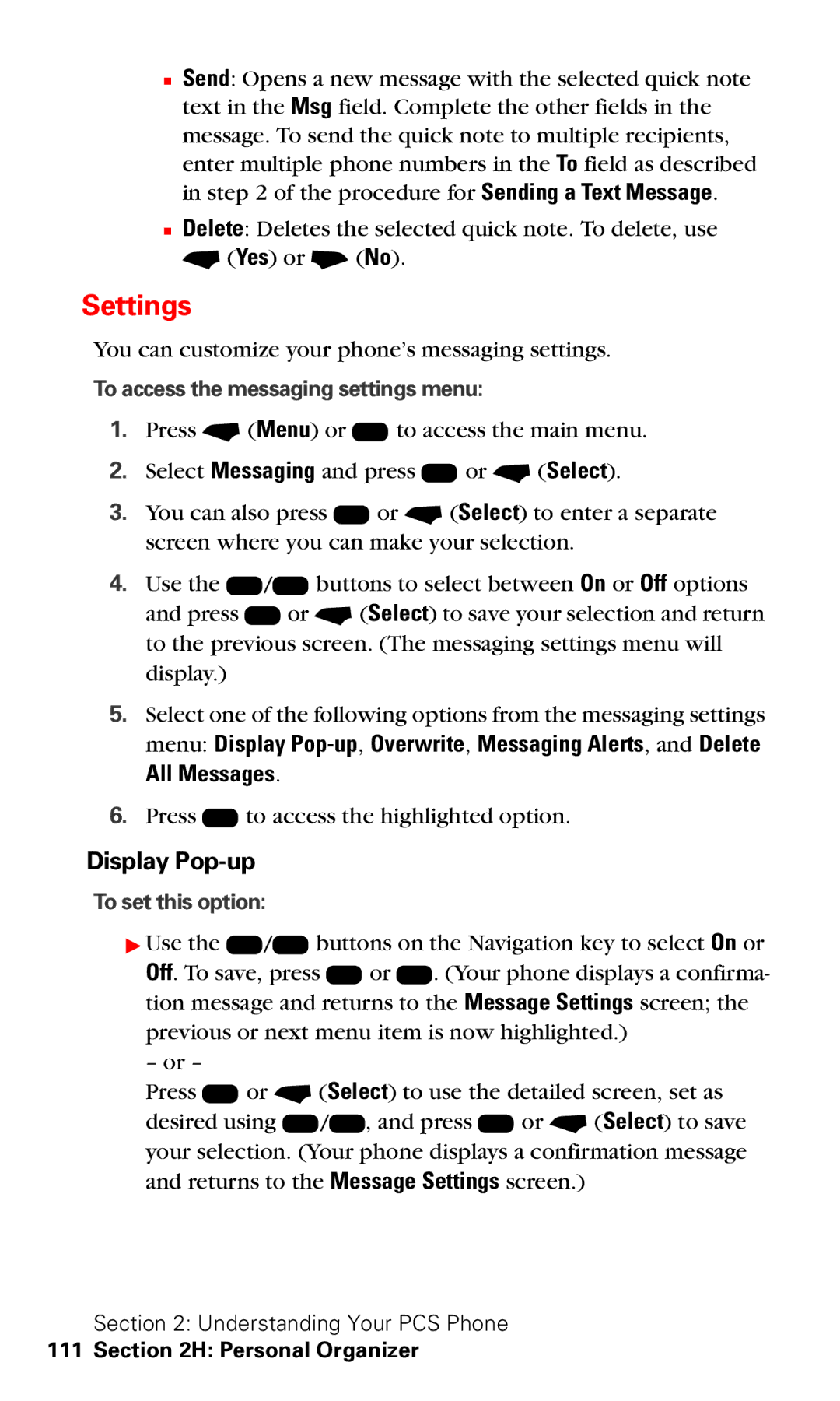 Motorola V60v manual Settings, Display Pop-up 