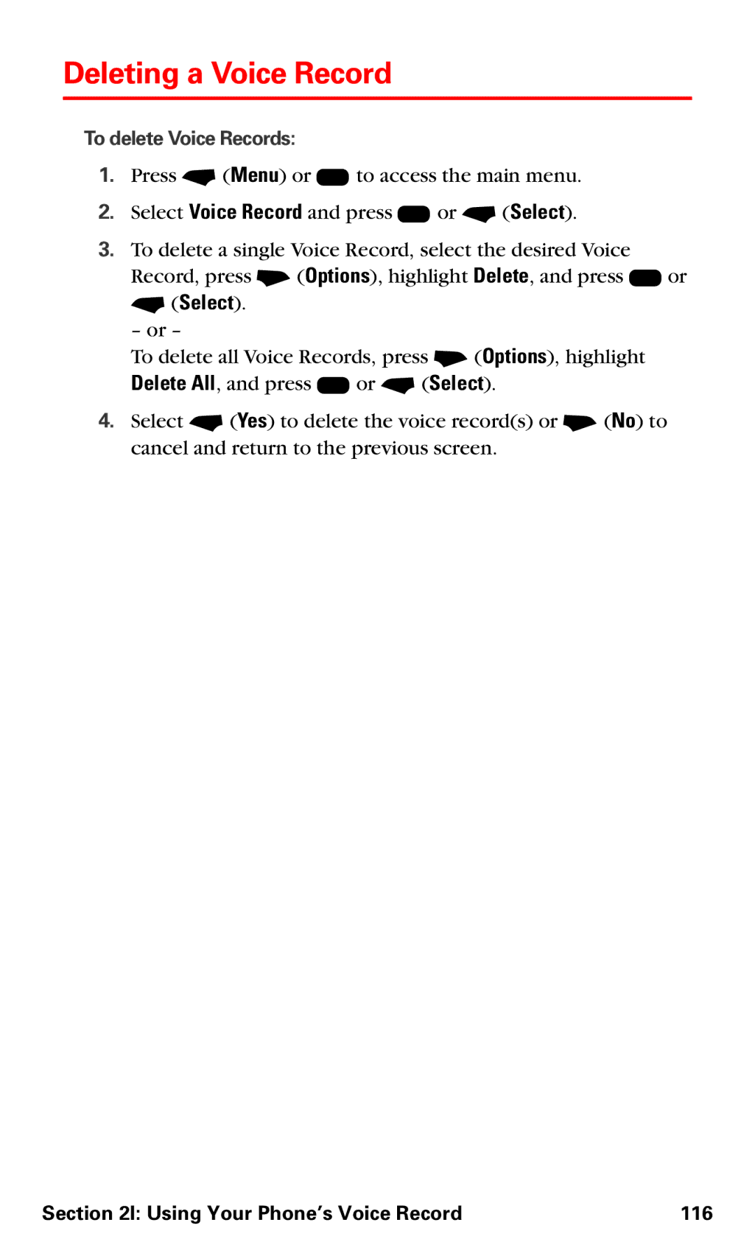 Motorola V60v manual Deleting a Voice Record, Using Your Phone’s Voice Record 116 