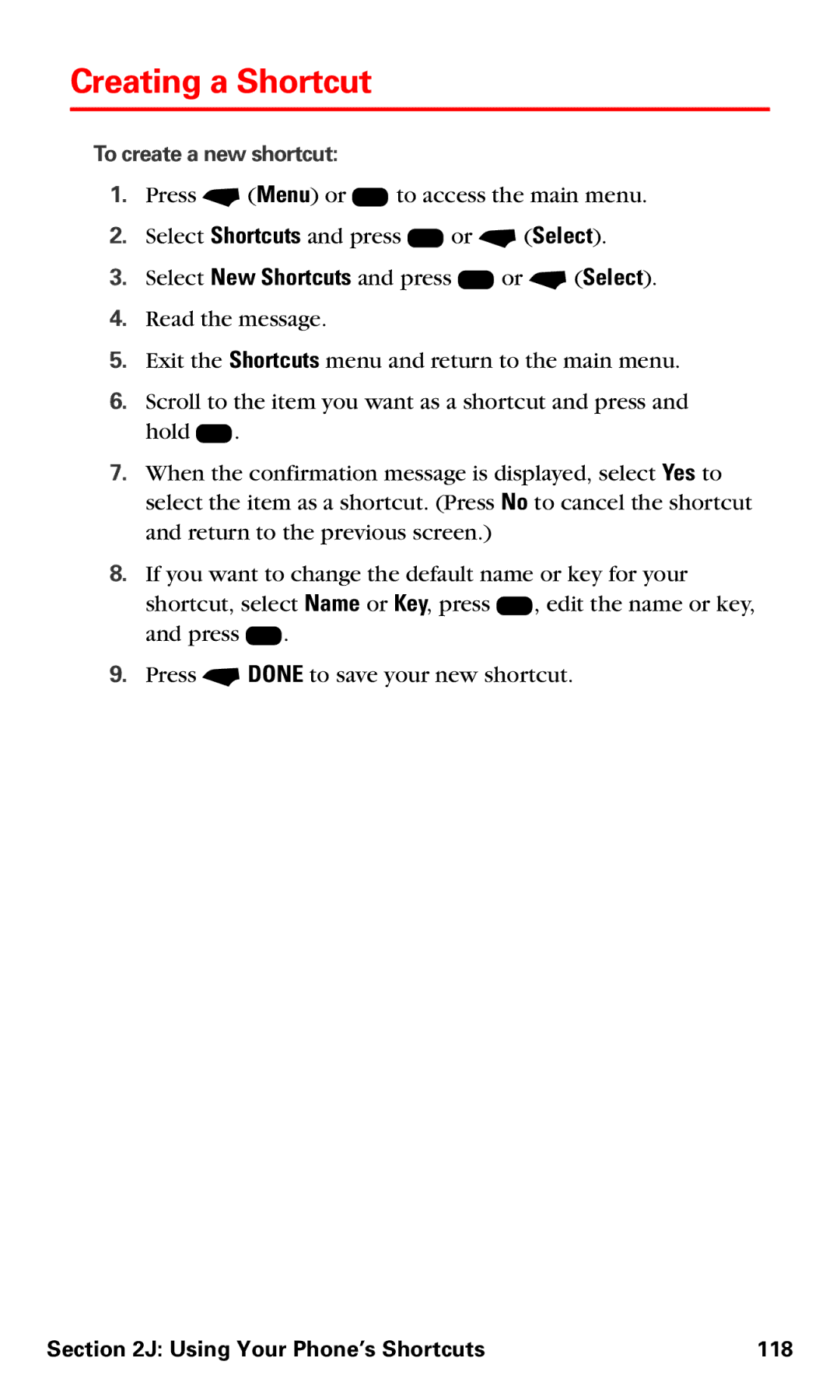 Motorola V60v manual Creating a Shortcut, Using Your Phone’s Shortcuts 118 