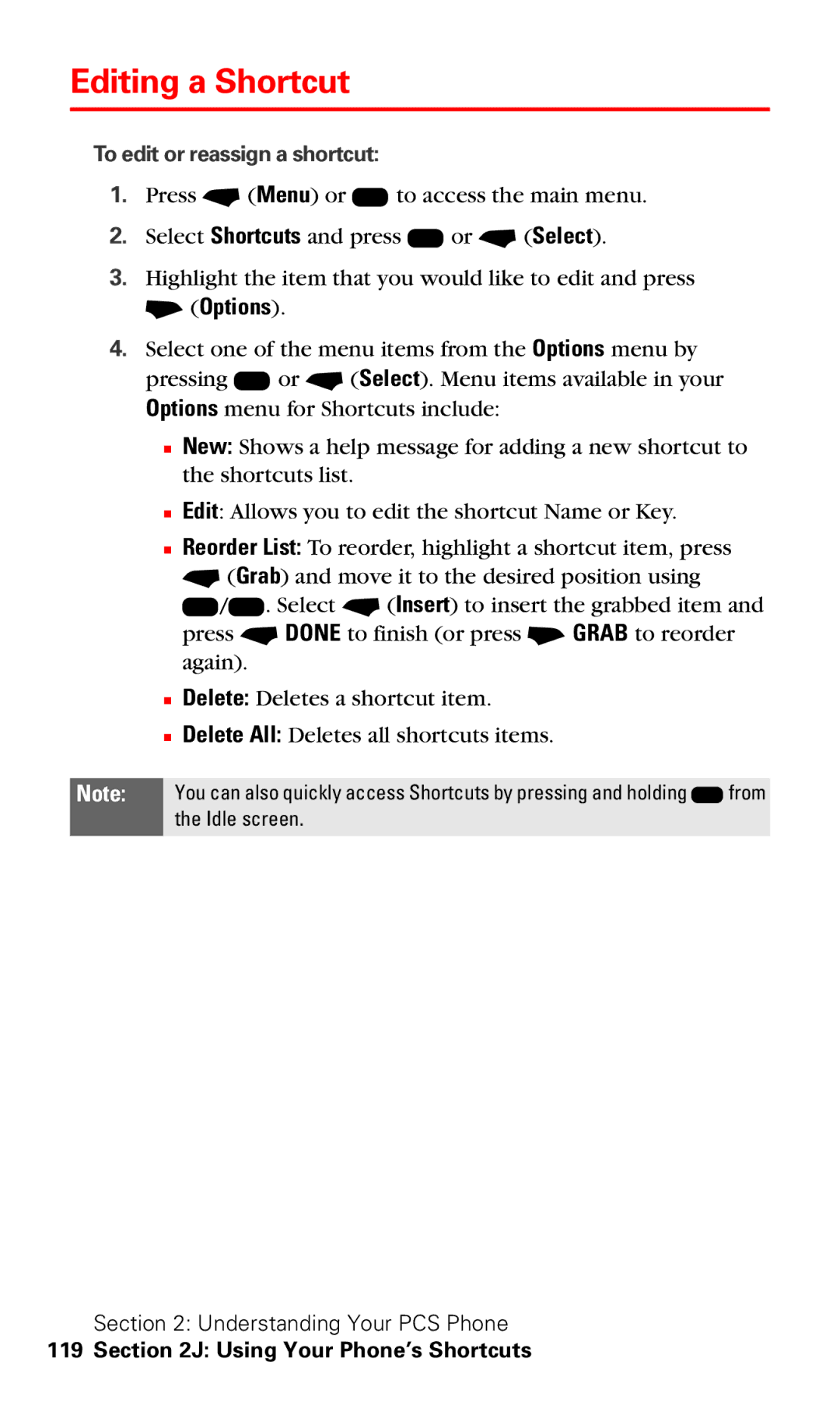 Motorola V60v manual Editing a Shortcut, Using Your Phone’s Shortcuts 