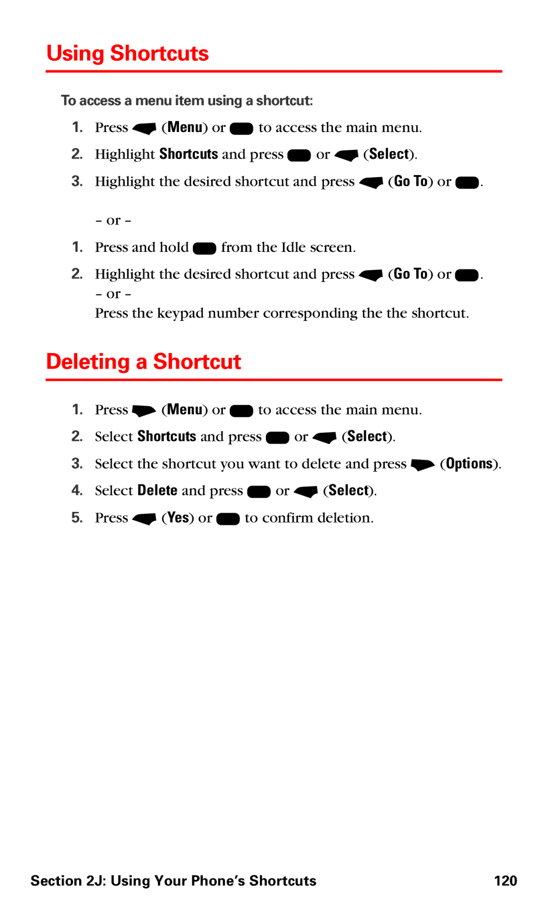 Motorola V60v manual Using Shortcuts, Deleting a Shortcut, Using Your Phone’s Shortcuts 120 