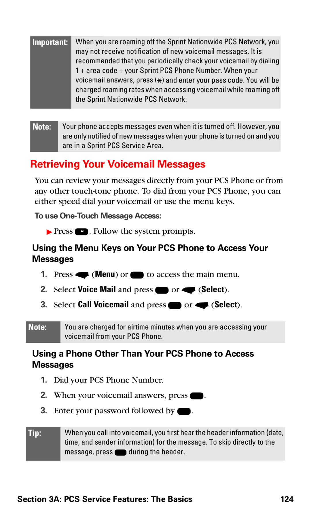 Motorola V60v manual Retrieving Your Voicemail Messages, Using a Phone Other Than Your PCS Phone to Access Messages 