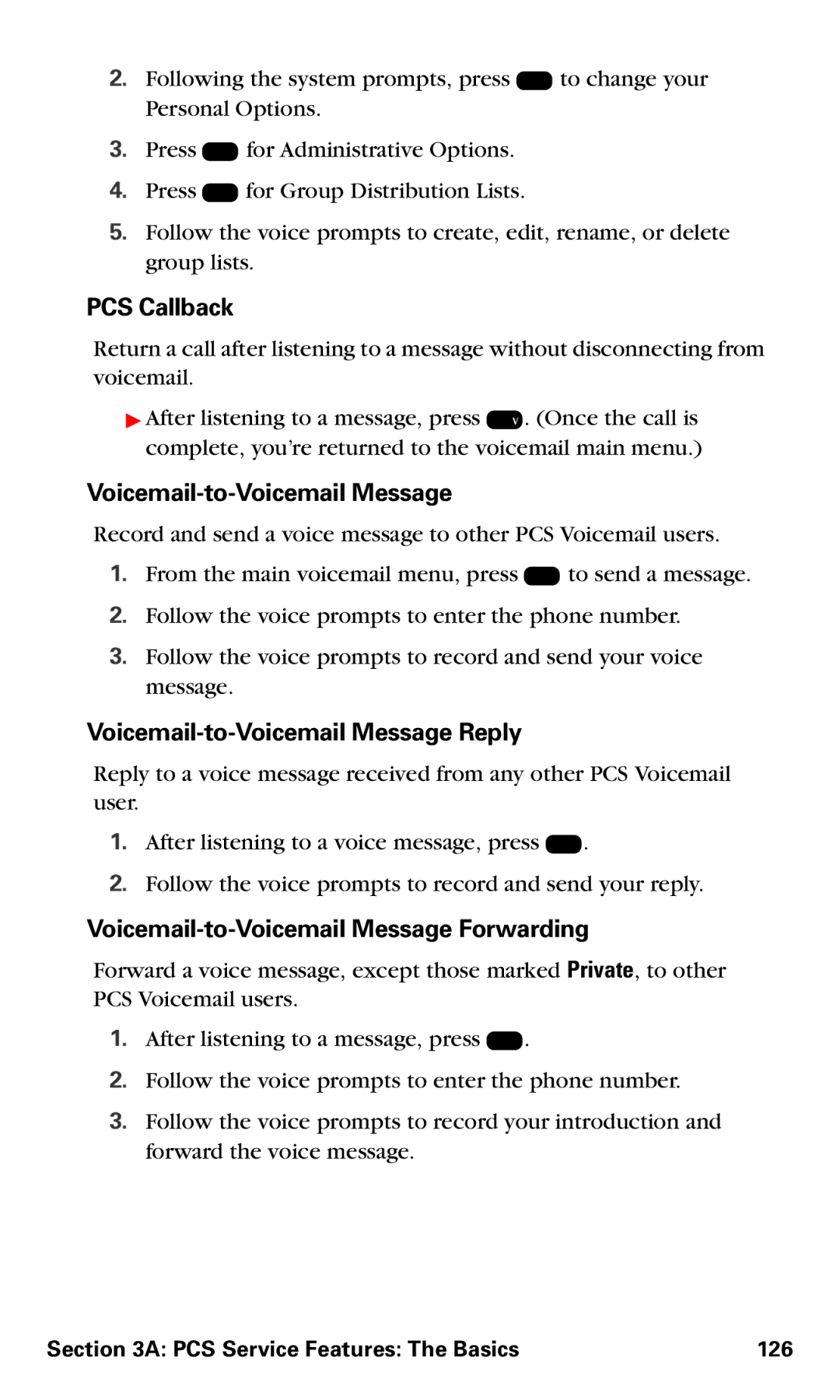 Motorola V60v manual PCS Callback, Voicemail-to-Voicemail Message Reply, Voicemail-to-Voicemail Message Forwarding 