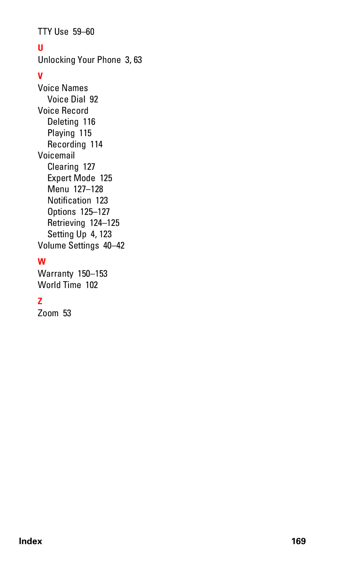 Motorola V60v manual Index 169 