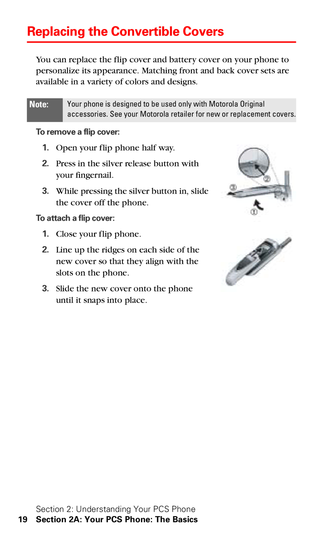 Motorola V60v manual Replacing the Convertible Covers 