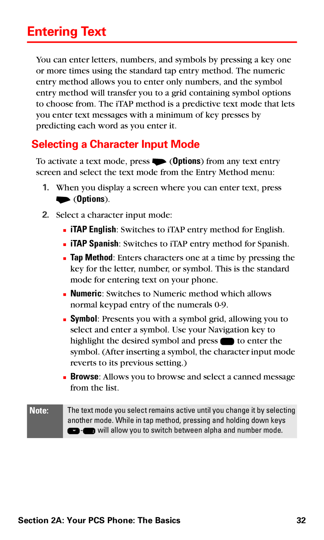 Motorola V60v manual Entering Text, Selecting a Character Input Mode, + Options 