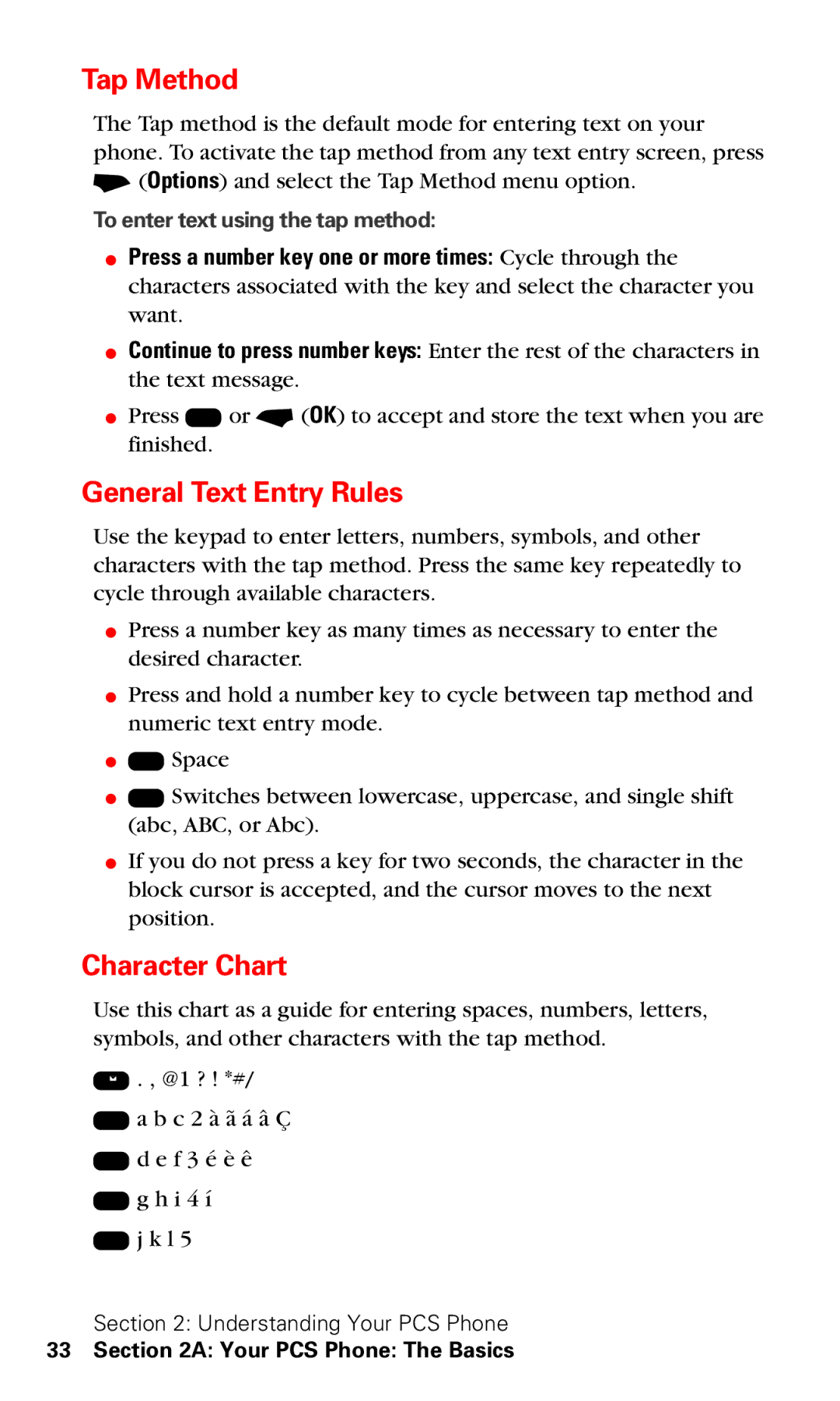 Motorola V60v manual Tap Method, General Text Entry Rules, Character Chart 