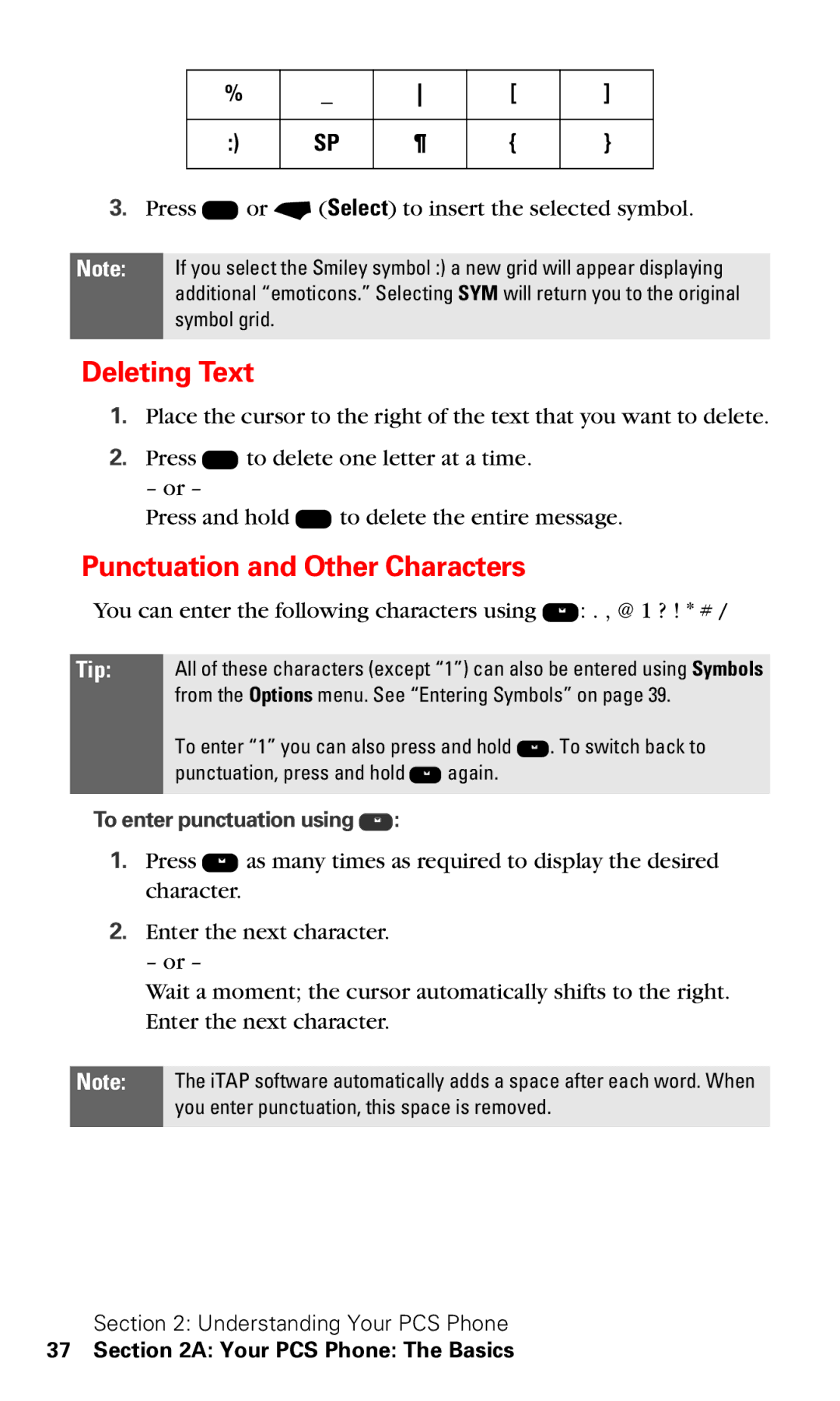 Motorola V60v manual Deleting Text, Punctuation and Other Characters 