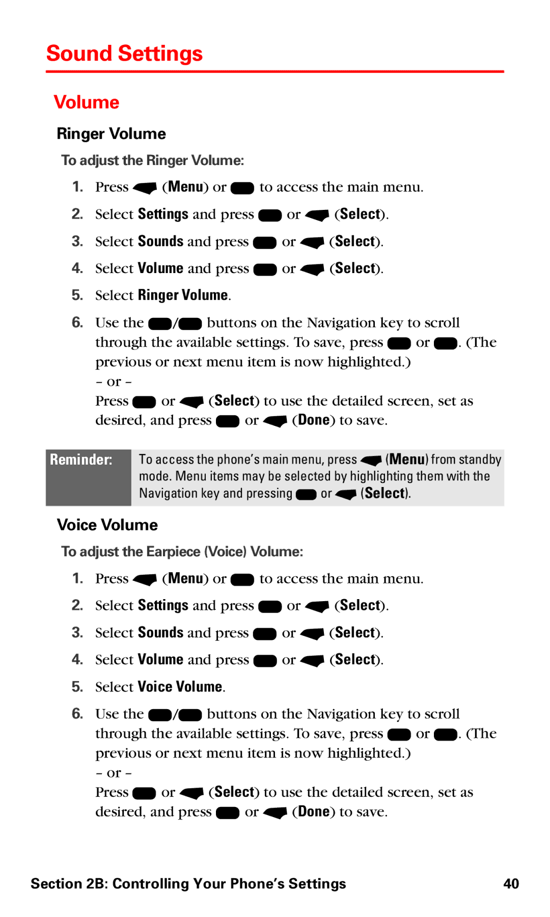 Motorola V60v manual Sound Settings, Ringer Volume, Voice Volume 