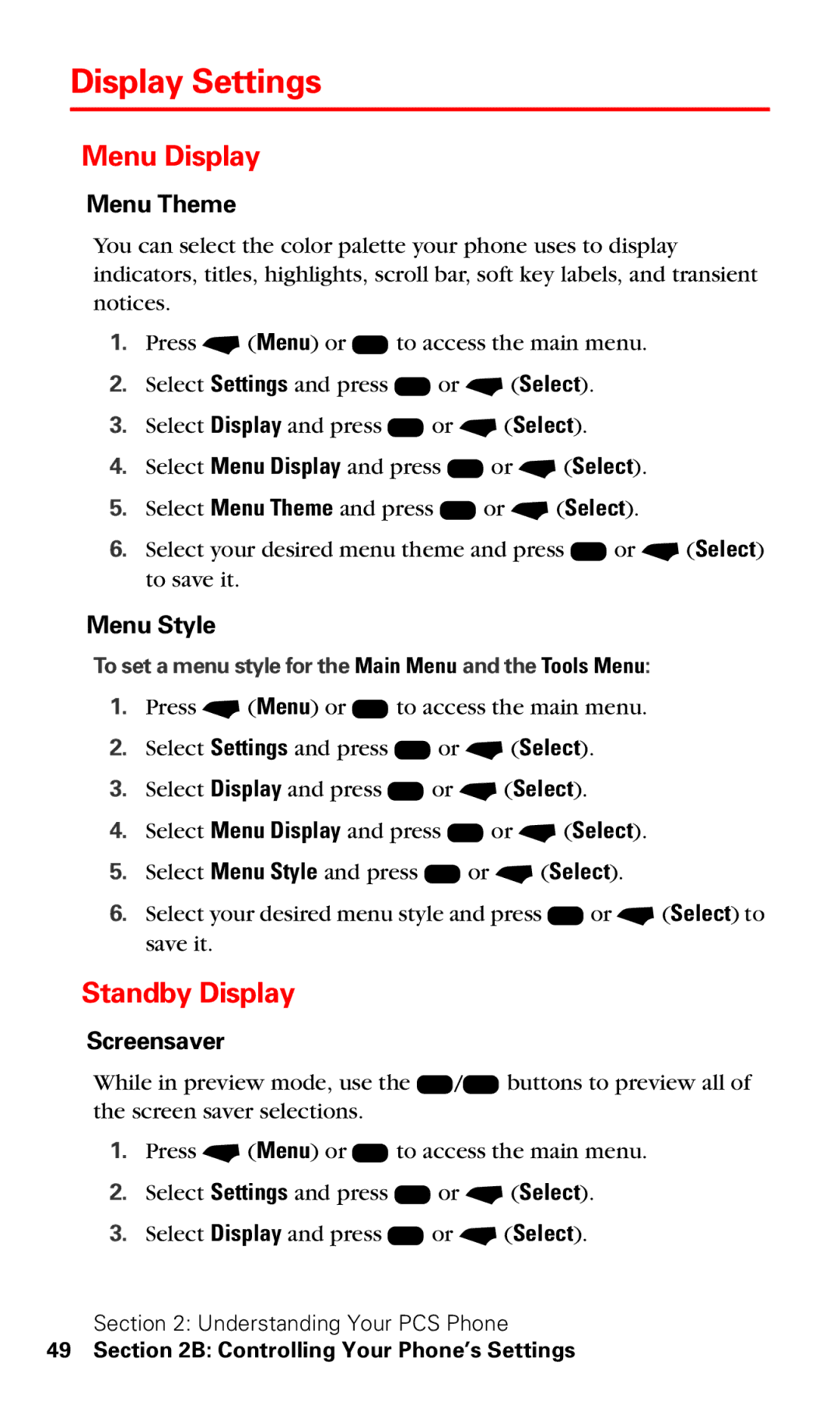 Motorola V60v manual Display Settings, Menu Display, Standby Display 