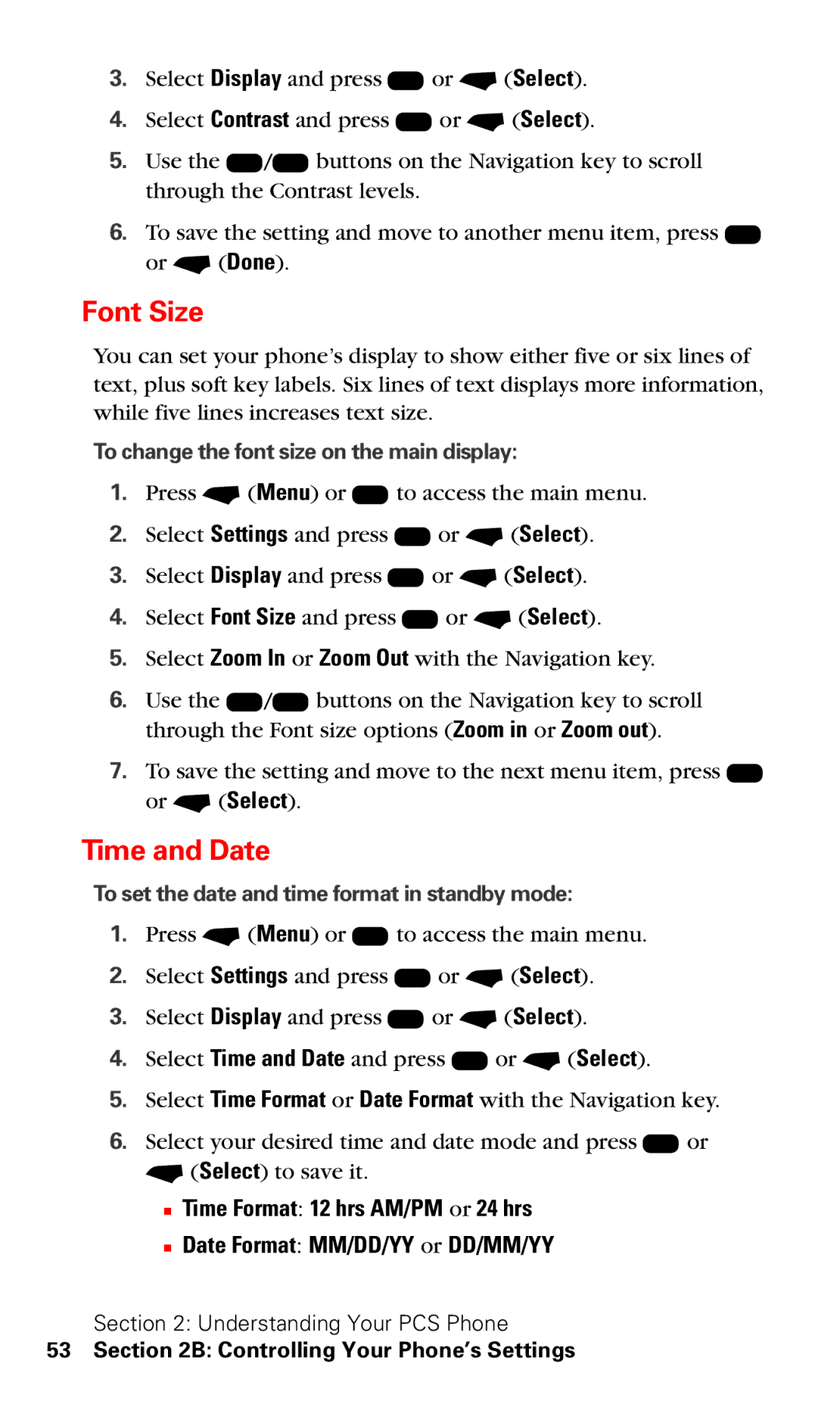 Motorola V60v manual Font Size, Time and Date 