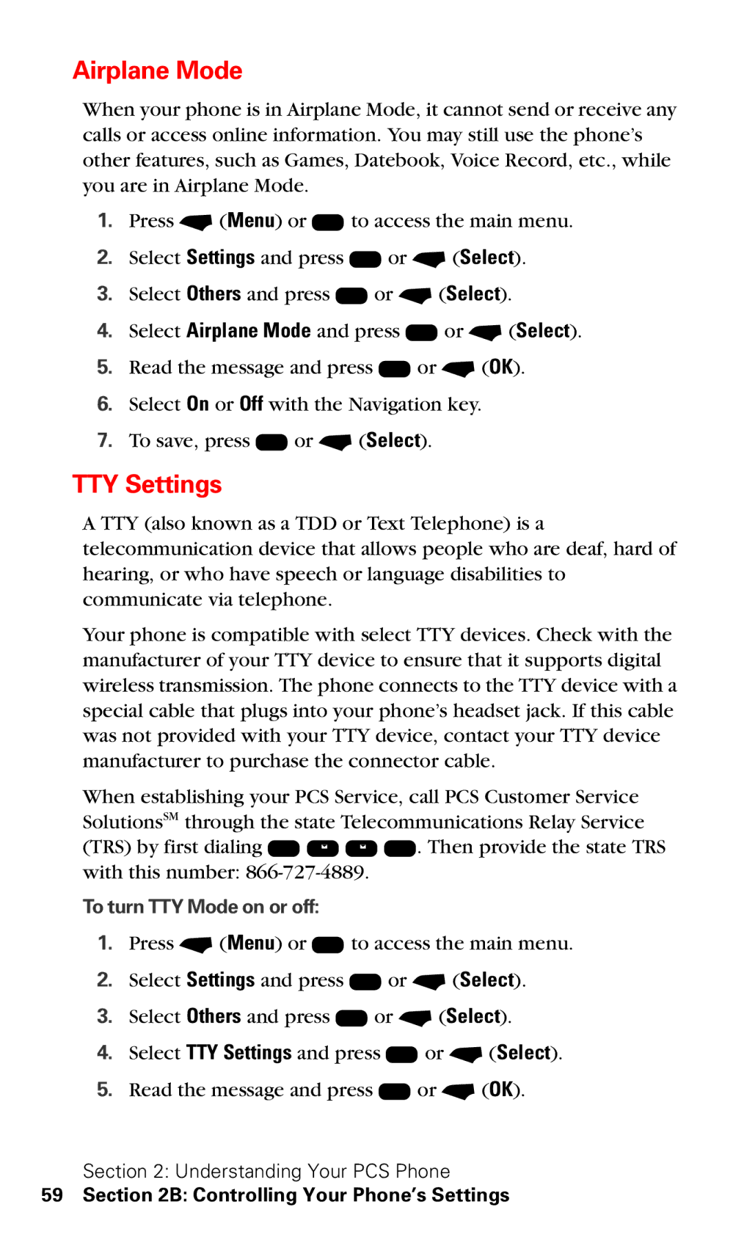 Motorola V60v manual Airplane Mode, TTY Settings 