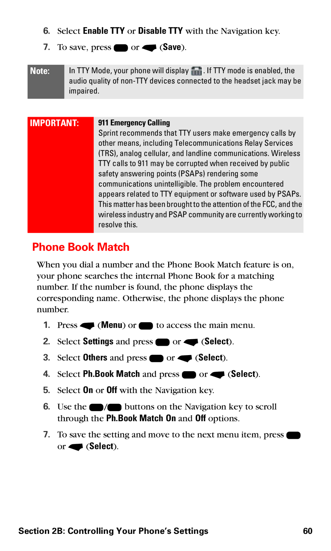 Motorola V60v manual Phone Book Match, Important 911 Emergency Calling 