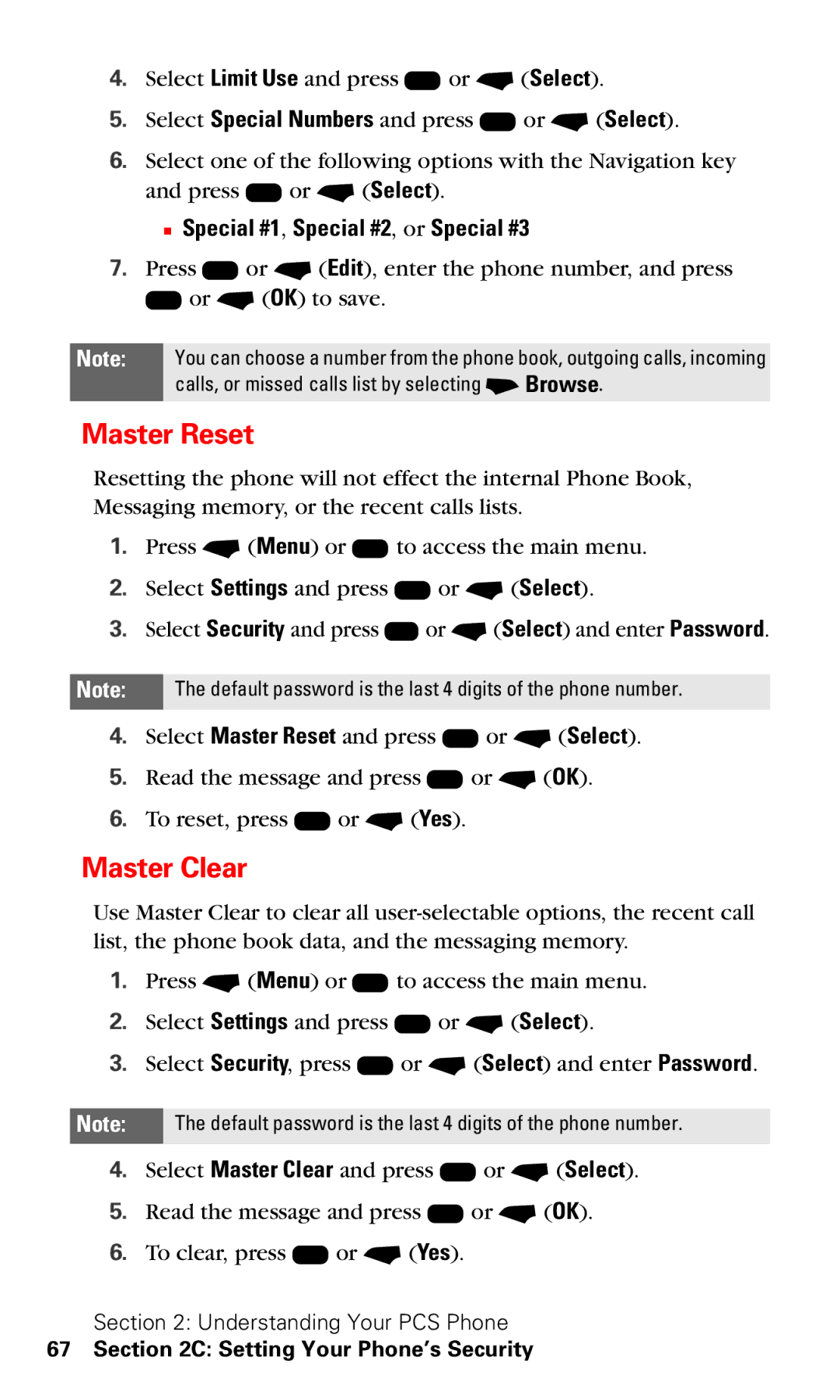 Motorola V60v manual Master Reset, Master Clear, Special #1, Special #2, or Special #3 