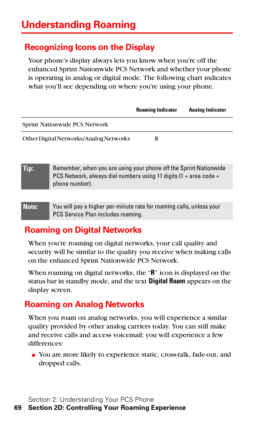 Motorola V60v manual Understanding Roaming, Recognizing Icons on the Display, Roaming on Digital Networks 