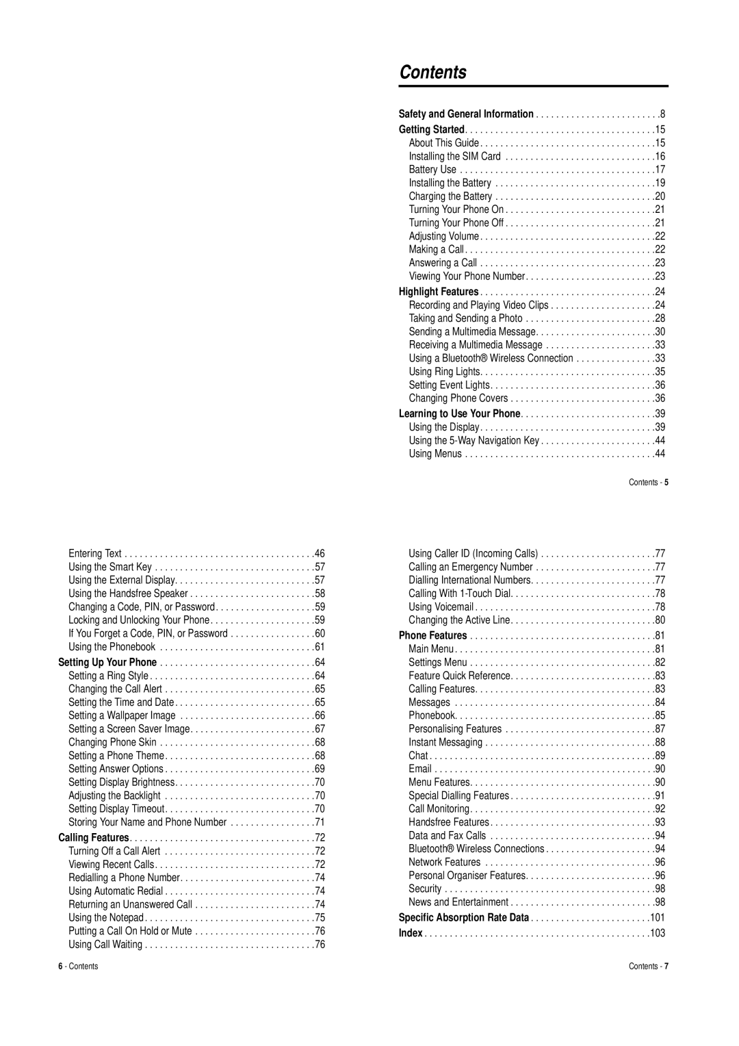 Motorola V620 manual Contents 