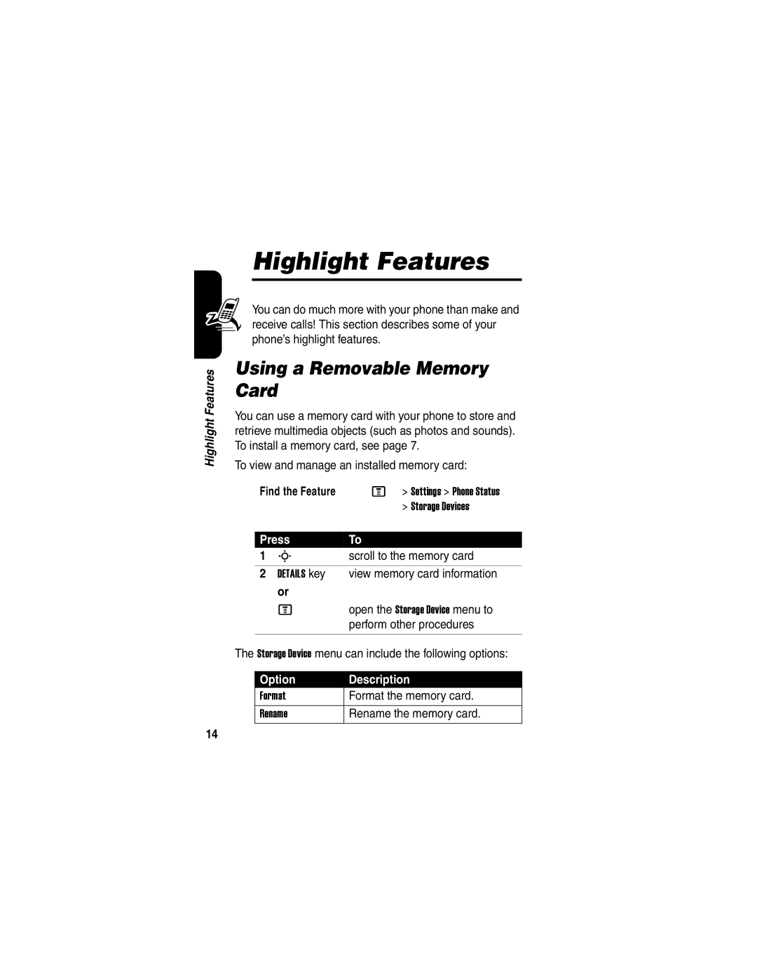 Motorola V635 manual Using a Removable Memory Card 