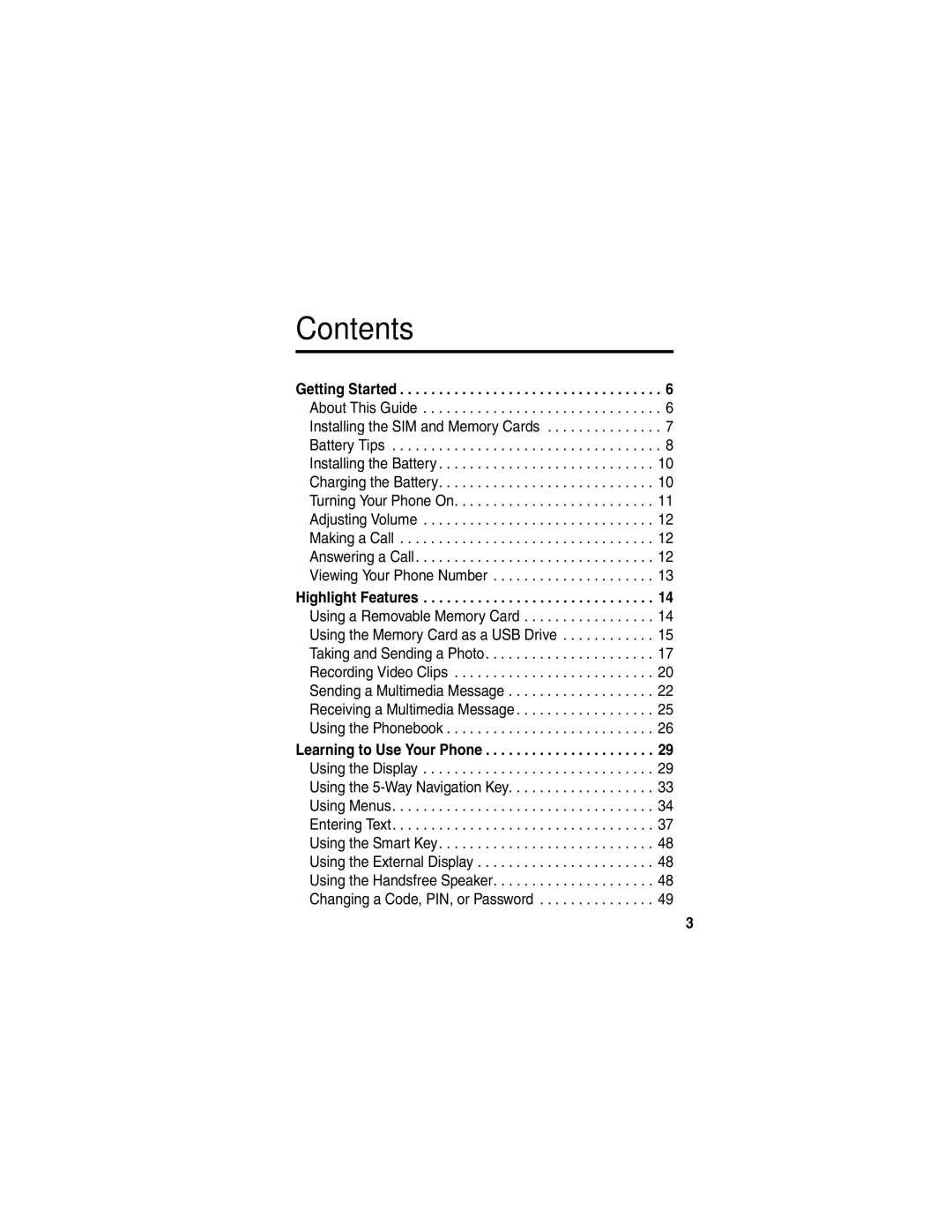 Motorola V635 manual Contents 