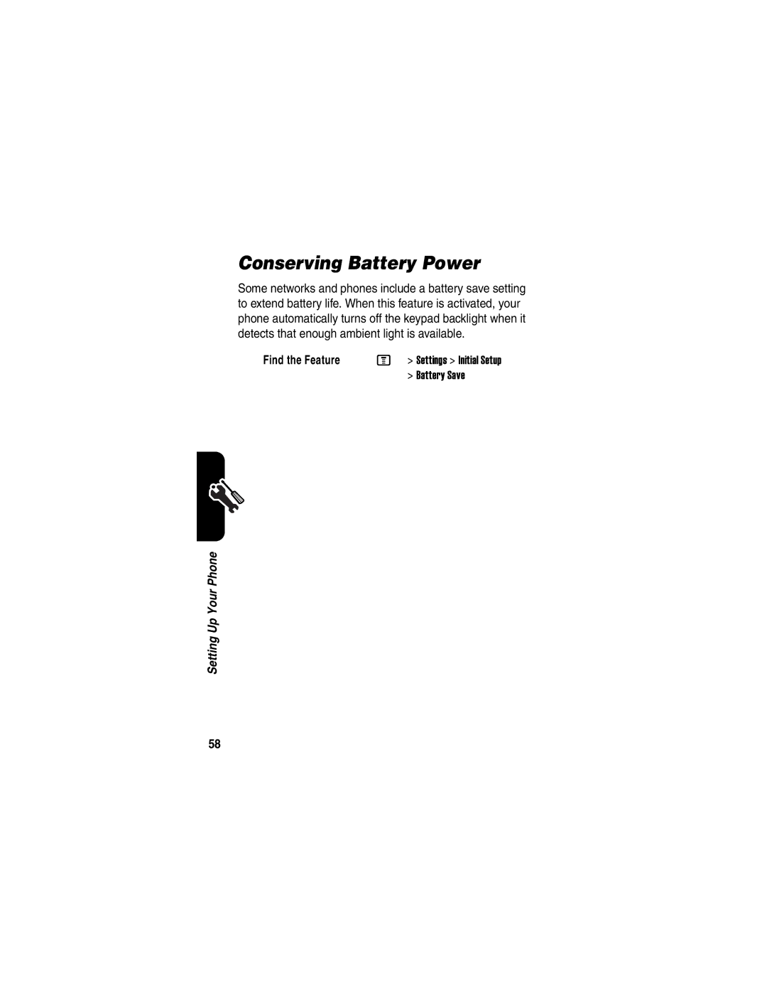 Motorola V635 manual Conserving Battery Power 