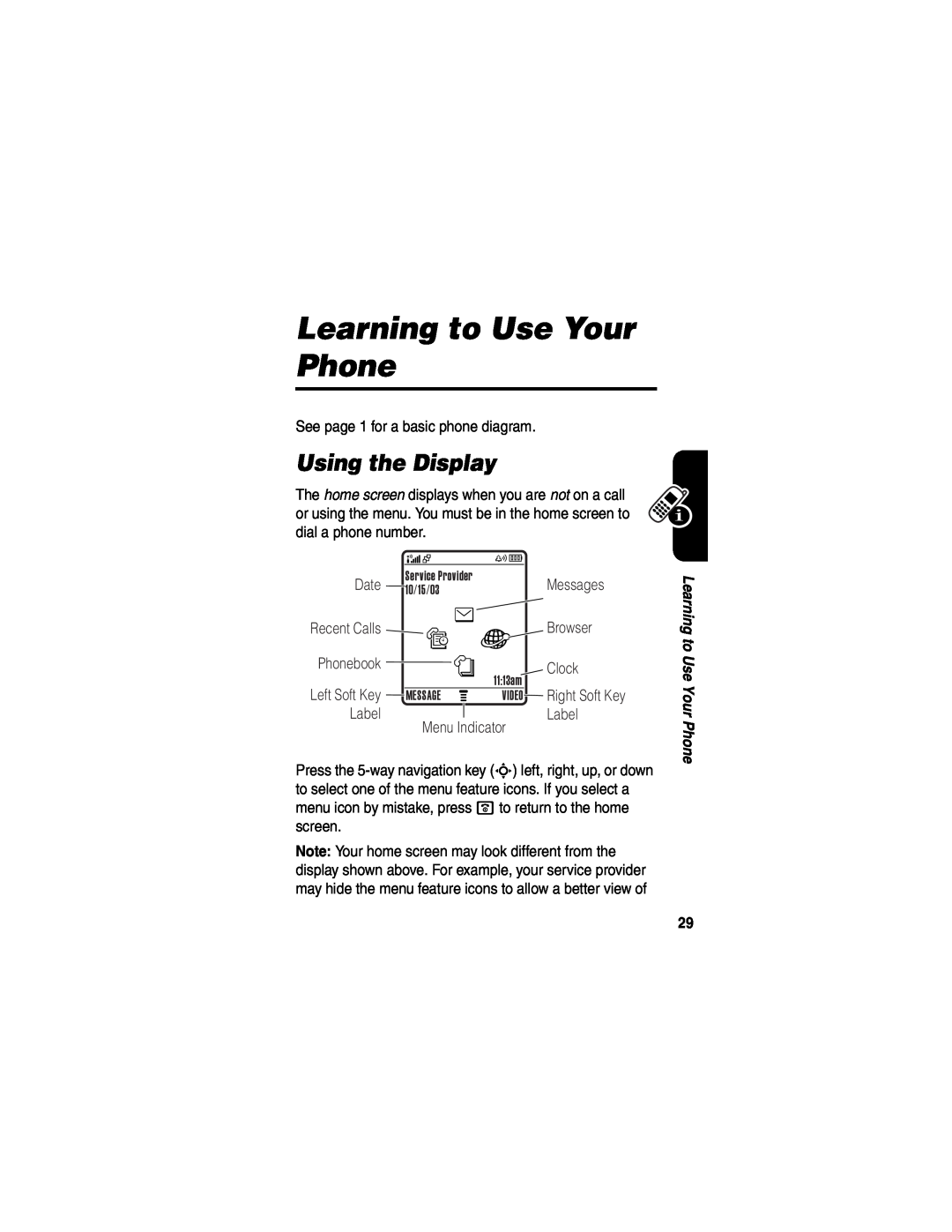 Motorola V635 manual Learning to Use Your Phone, Using the Display 