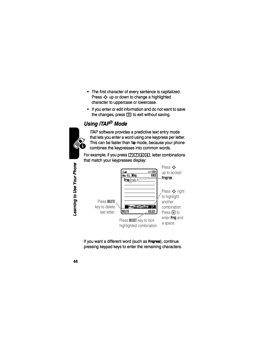Motorola V635 manual Using iTAP Mode 