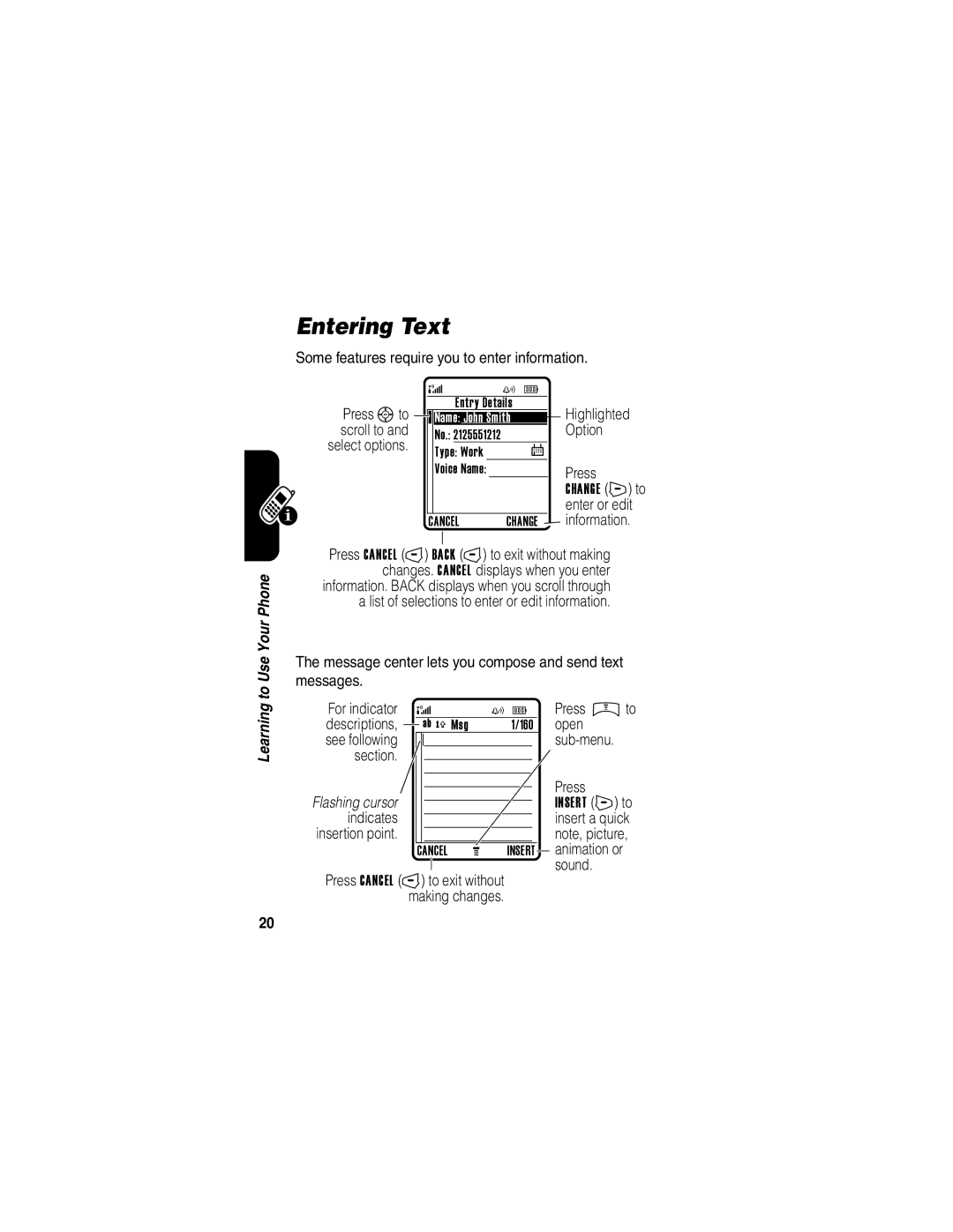 Motorola V65p manual Entering Text 