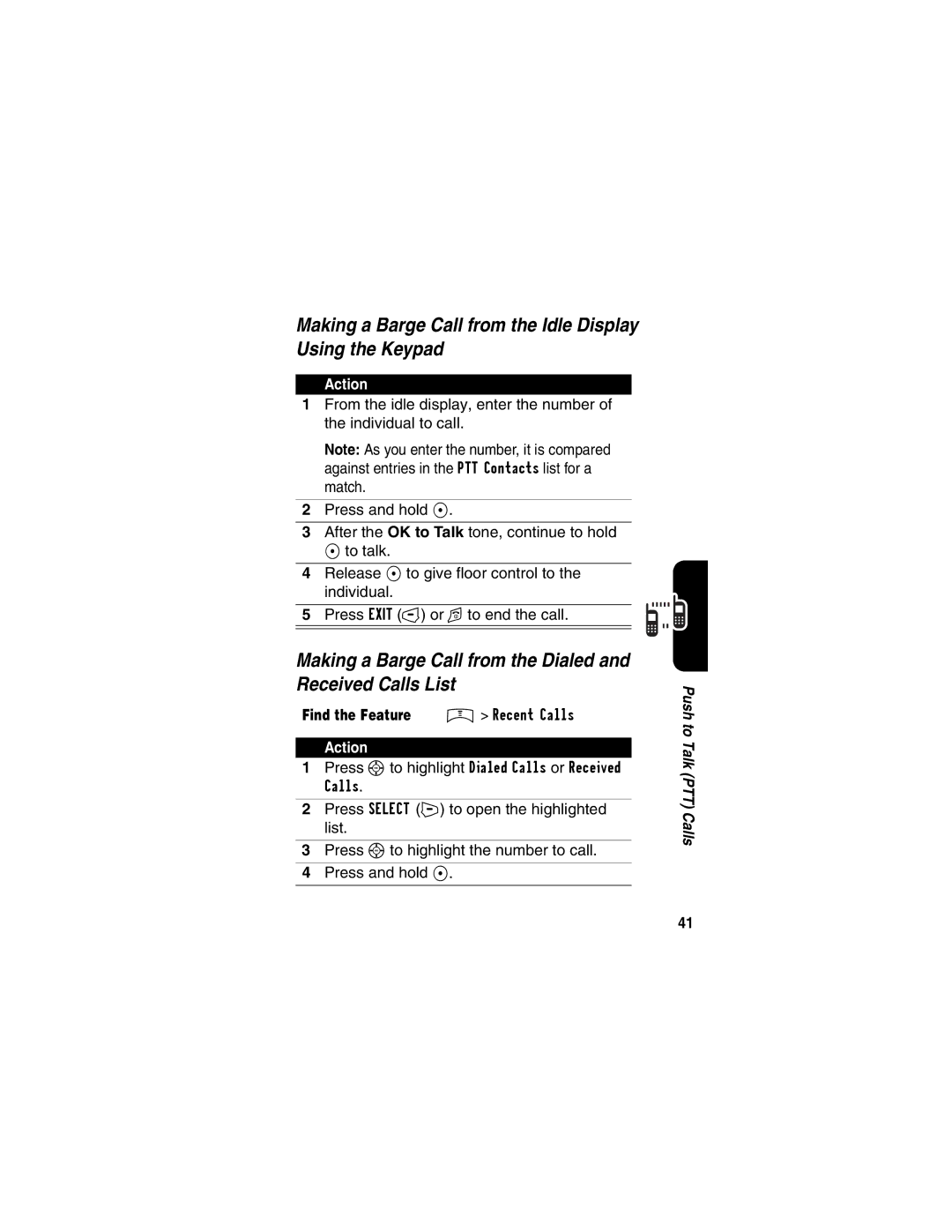 Motorola V65p manual Making a Barge Call from the Idle Display Using the Keypad 