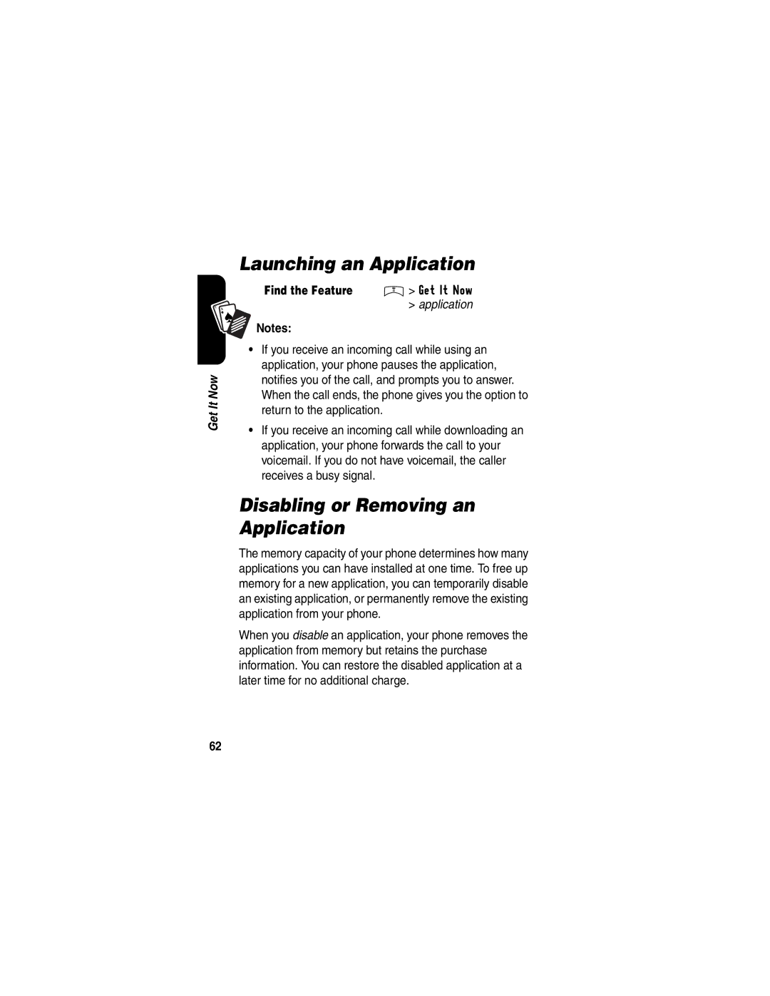 Motorola V65p manual Launching an Application, Disabling or Removing an Application 