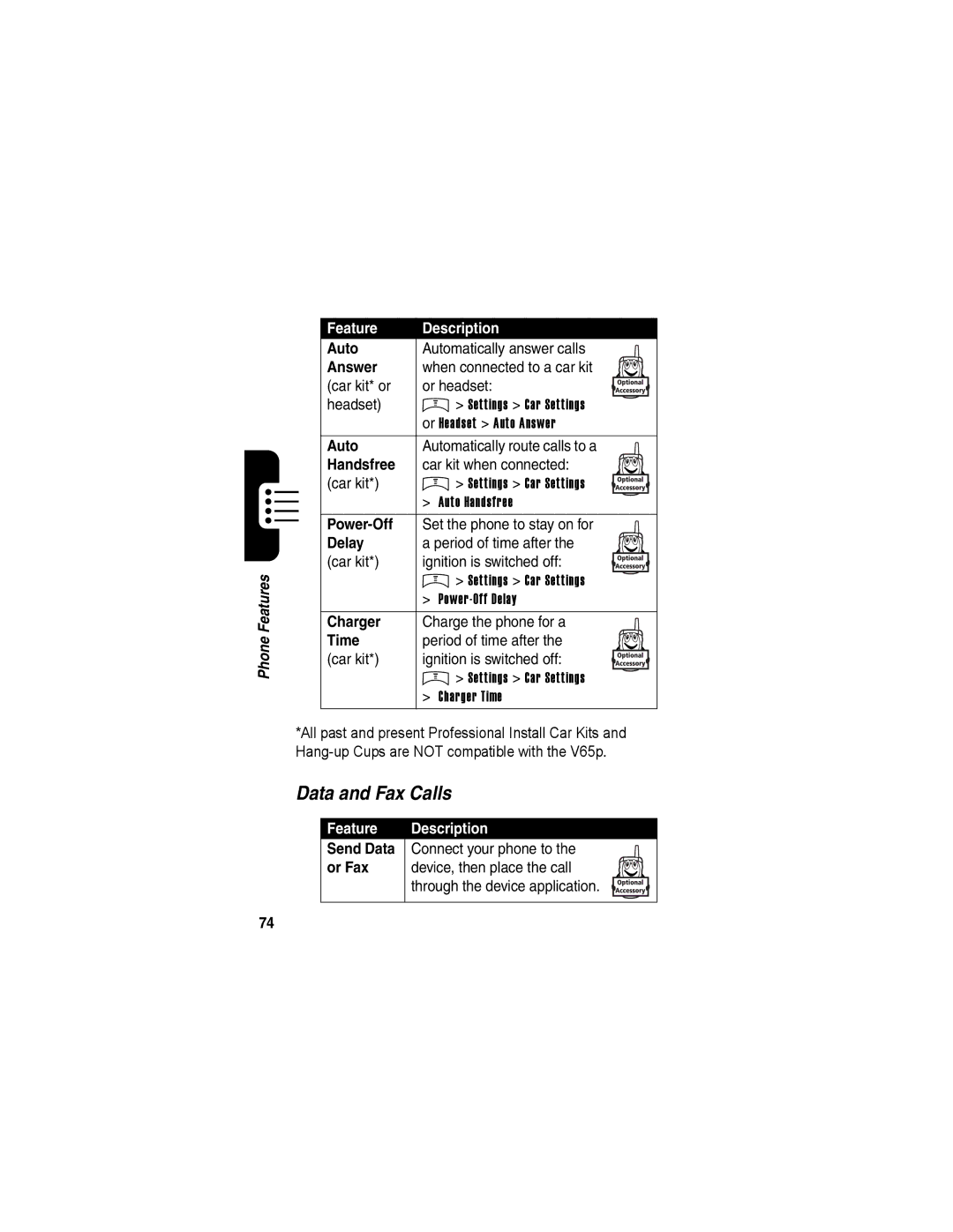 Motorola V65p manual Data and Fax Calls 