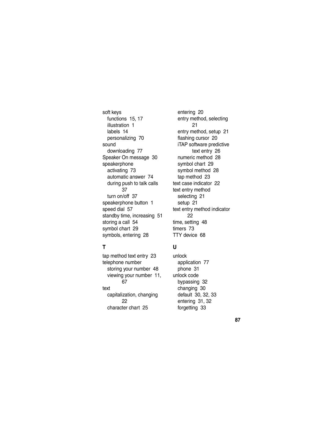 Motorola V65p manual Entering Entry method, selecting, Capitalization, changing, Entering Character chart 